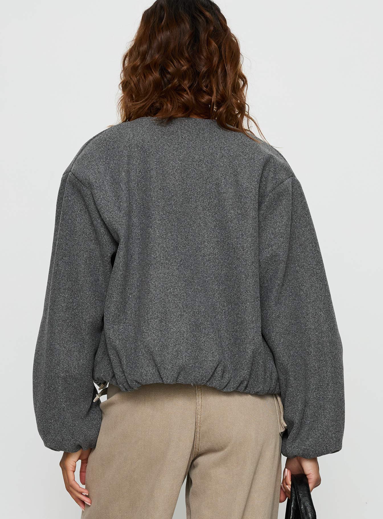 Karletta Cropped Bomber Jacket Grey - Image 5