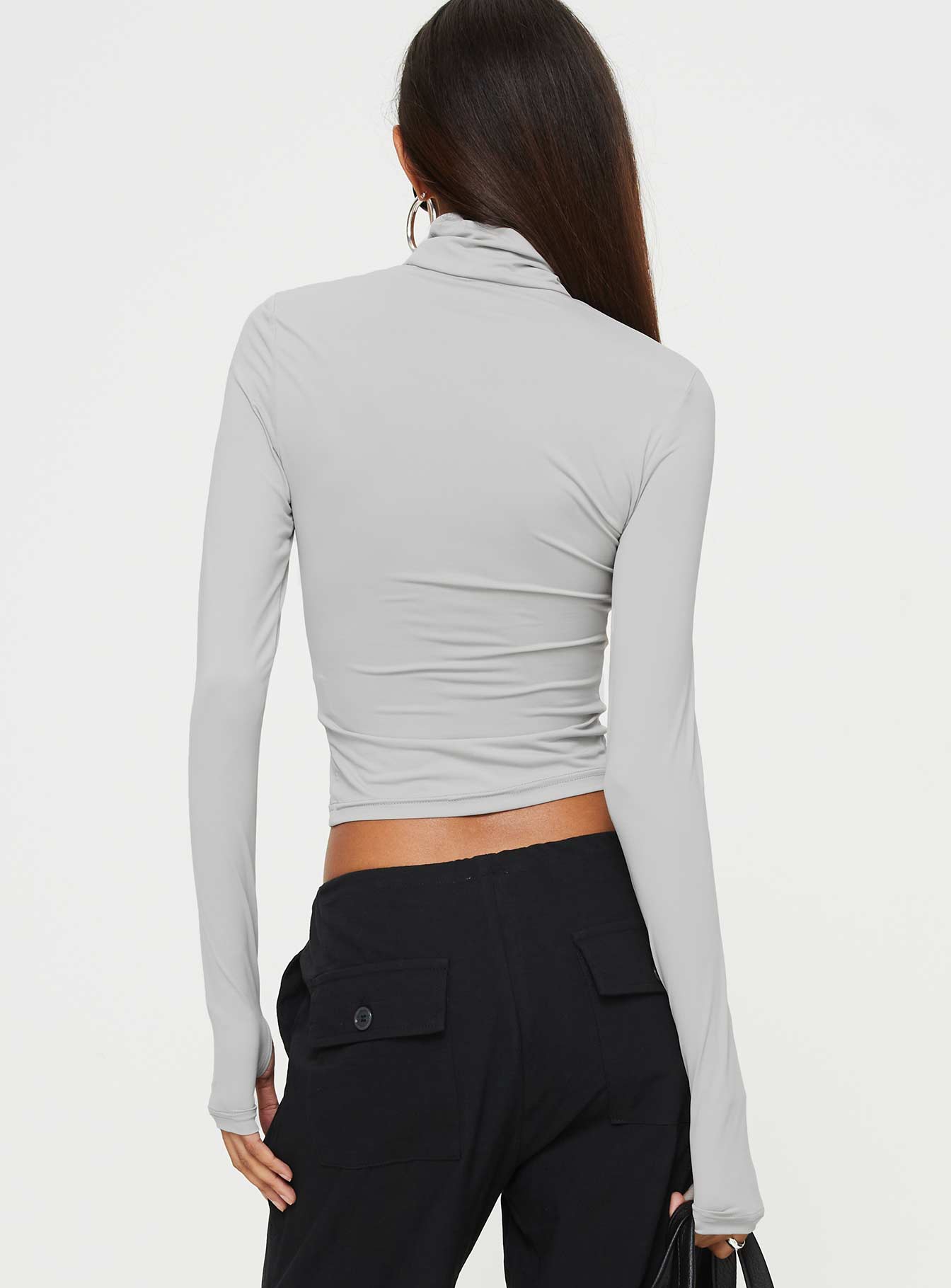 Elysium Long Sleeve Turtleneck Top Light Grey - Image 5