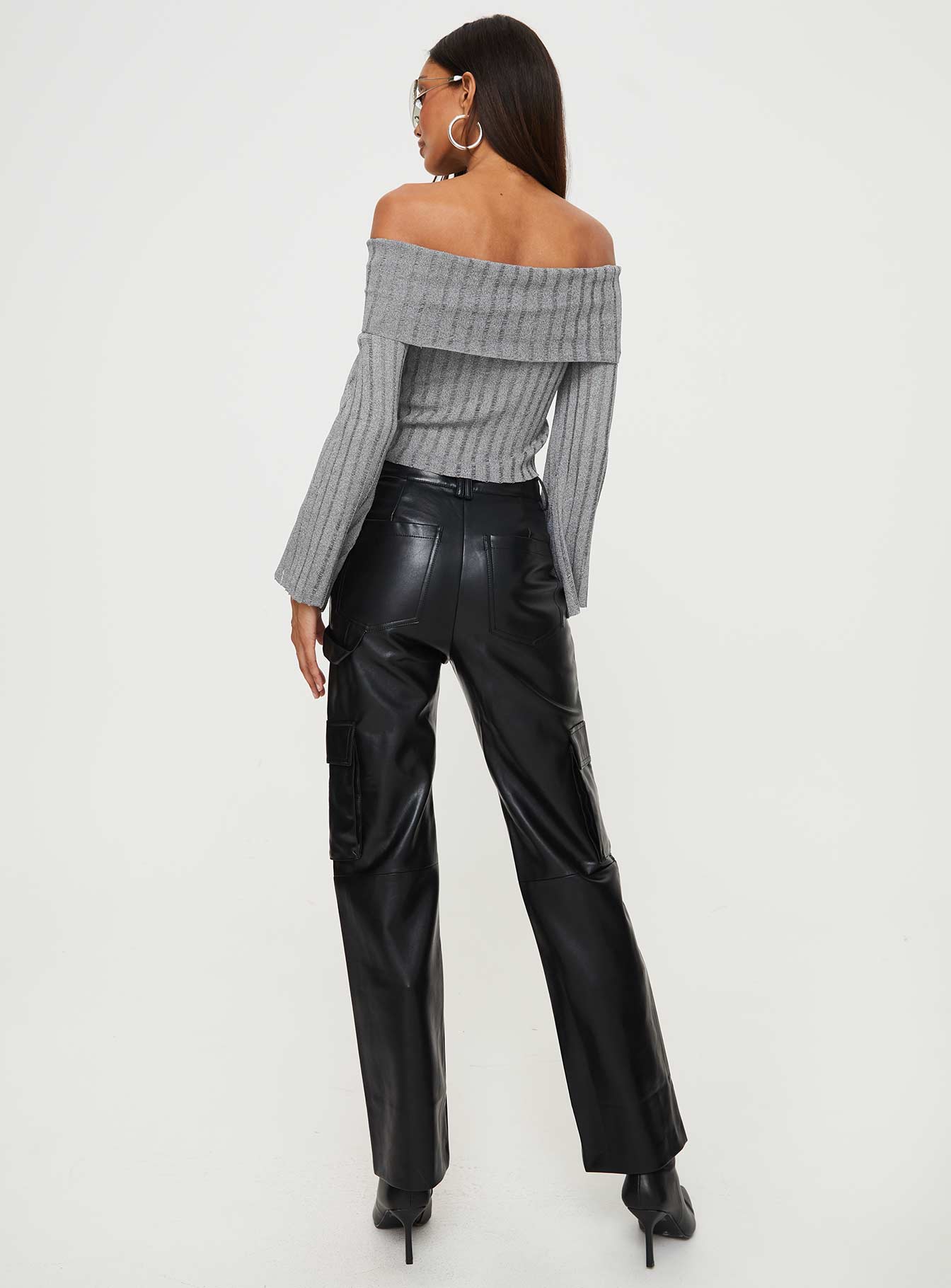 Taniya Faux Leather Cargo Pants Black - Image 5