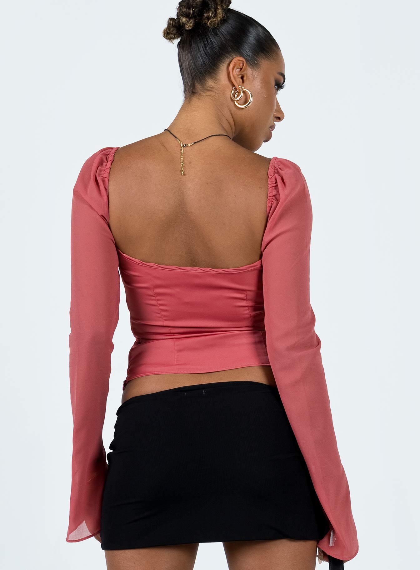 Pavel Long Sleeve Satin Top Red - Image 4