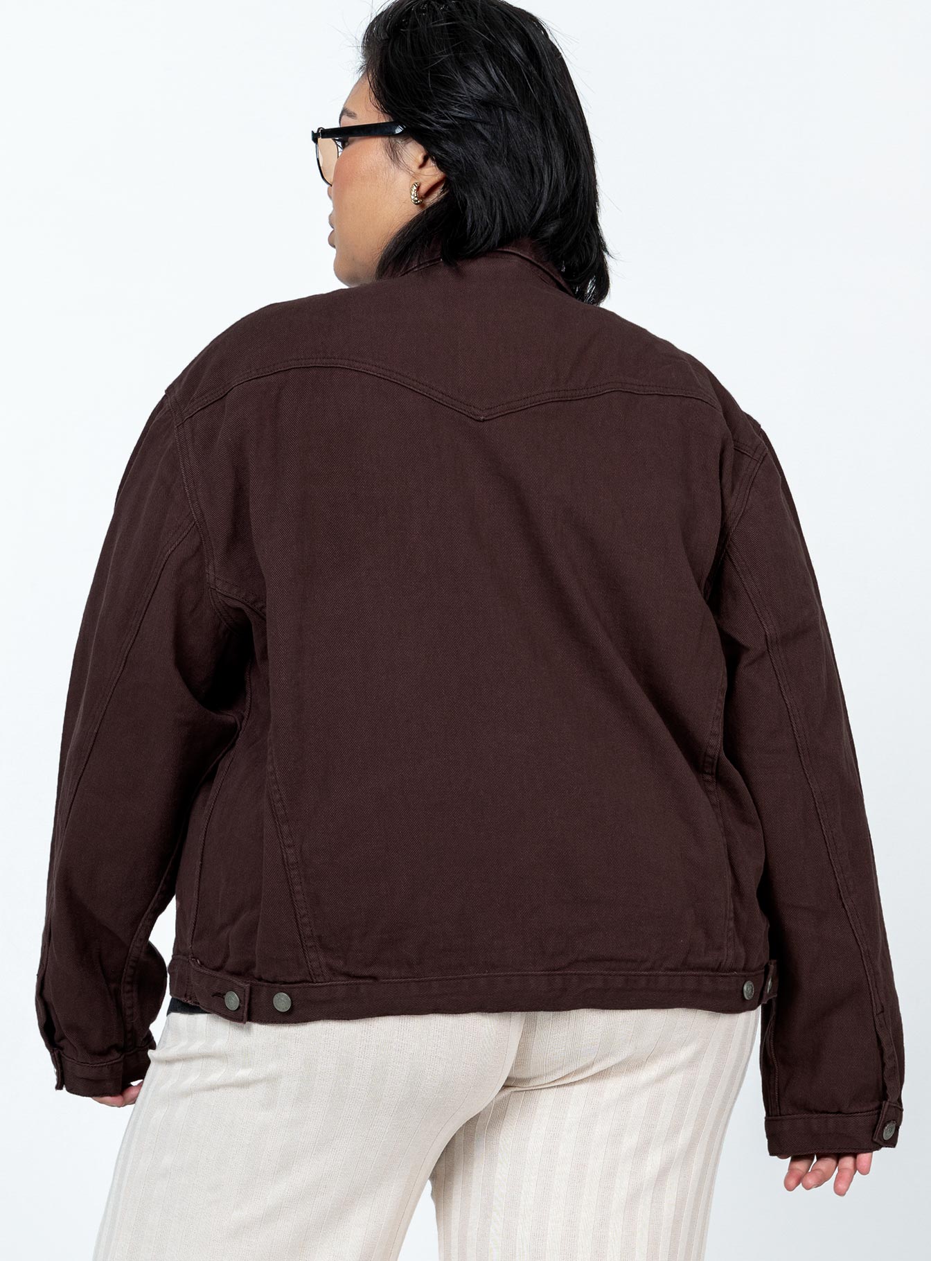 Western Denim Jacket Dark Brown Curve - Image 5