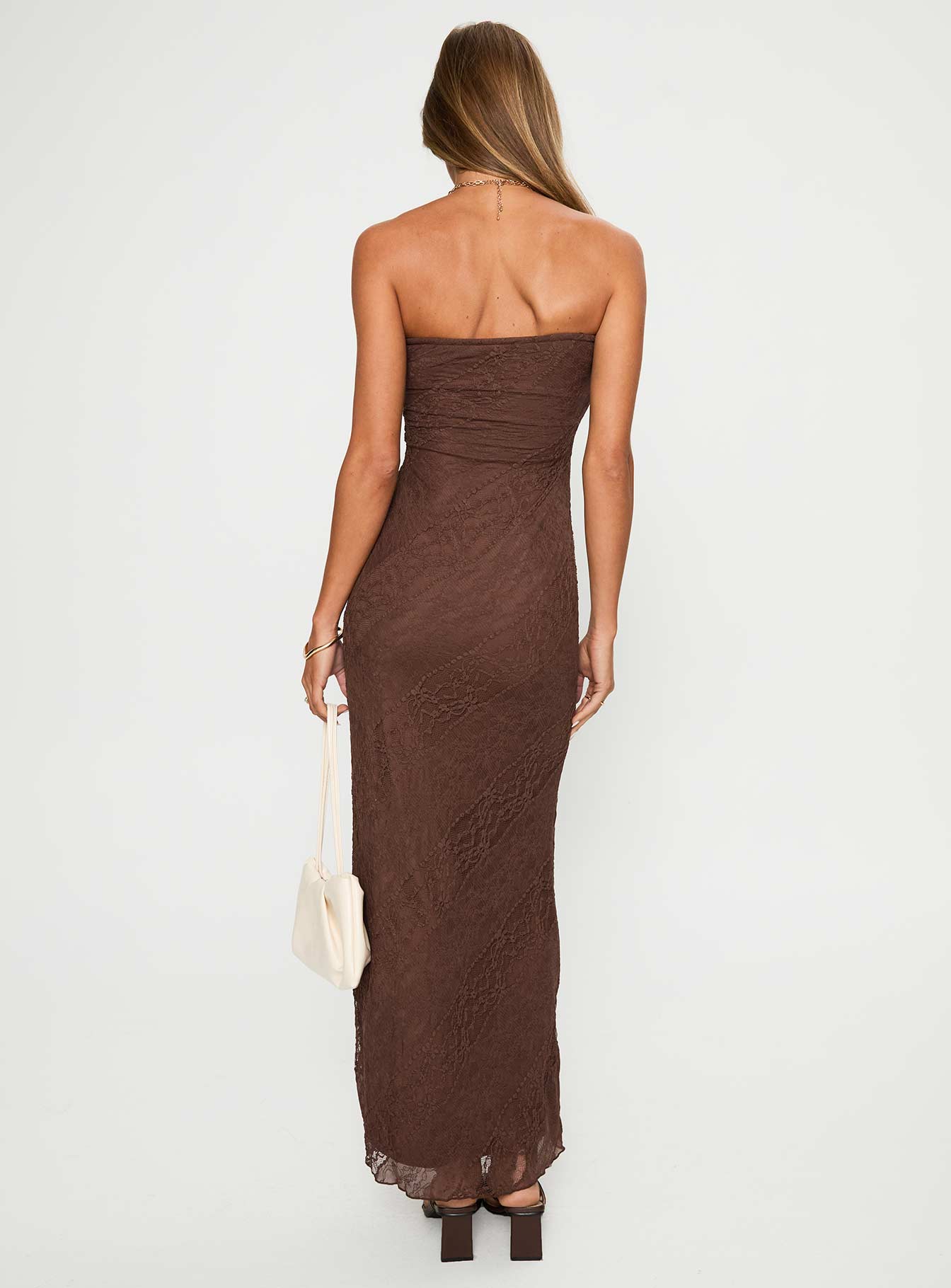Majorca Strapless Lace Maxi Dress Chocolate - Image 4