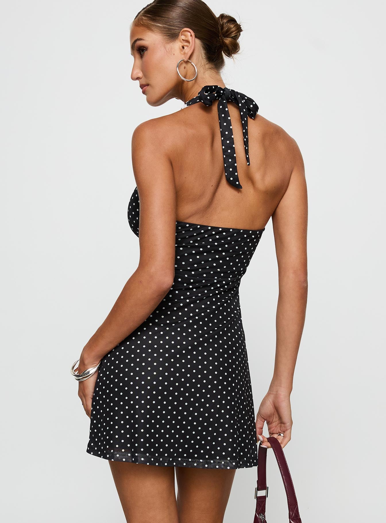 Black Beauty Halter Mini Dress Black / Polka - Image 5