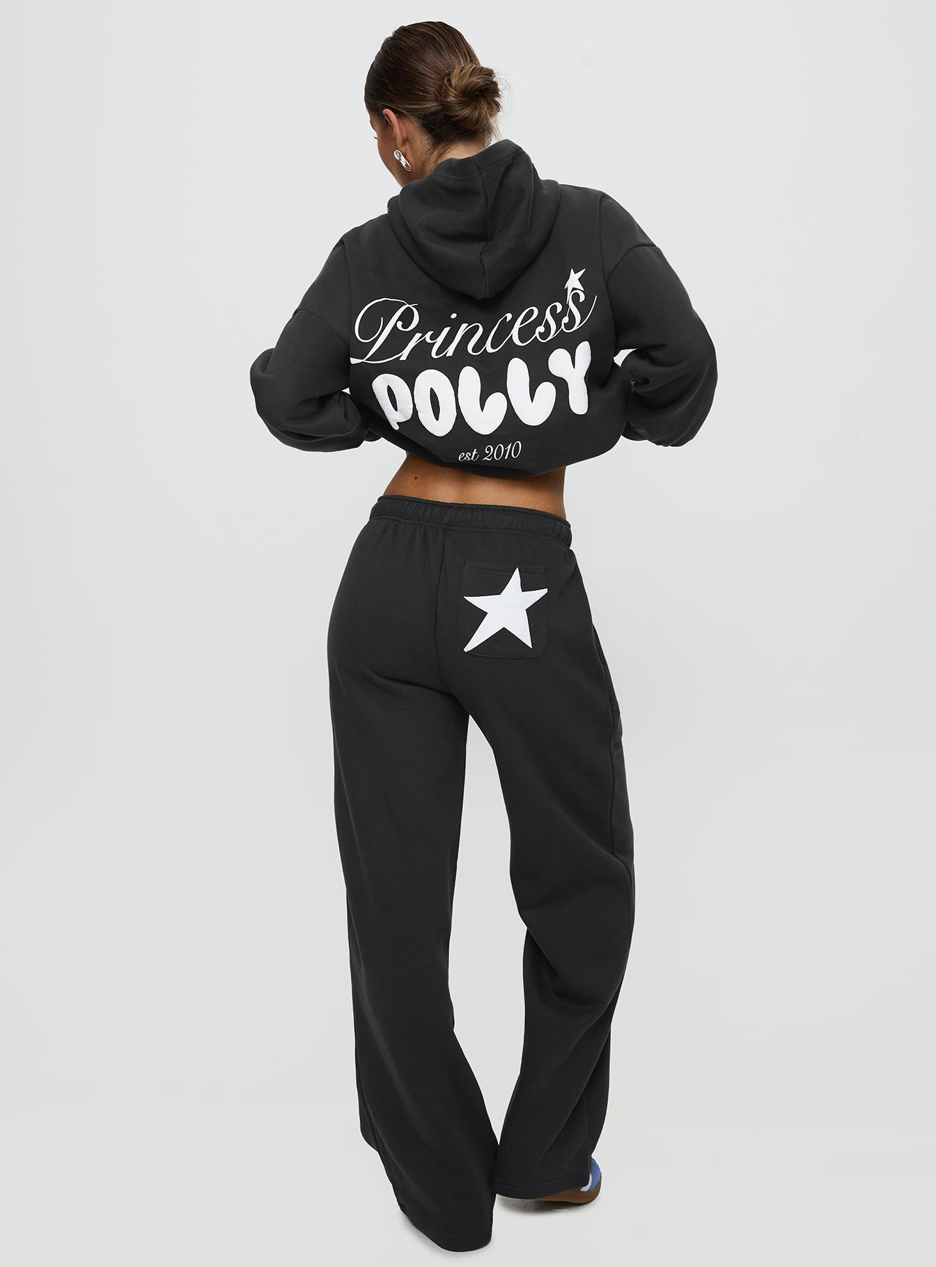 Princess Polly Wide Leg Track Pant Bubble Script Charcoal - Image 4