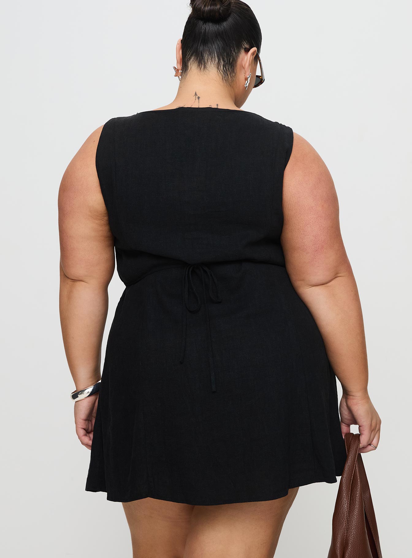 Dollie Linen Mini Dress Black Curve - Image 5