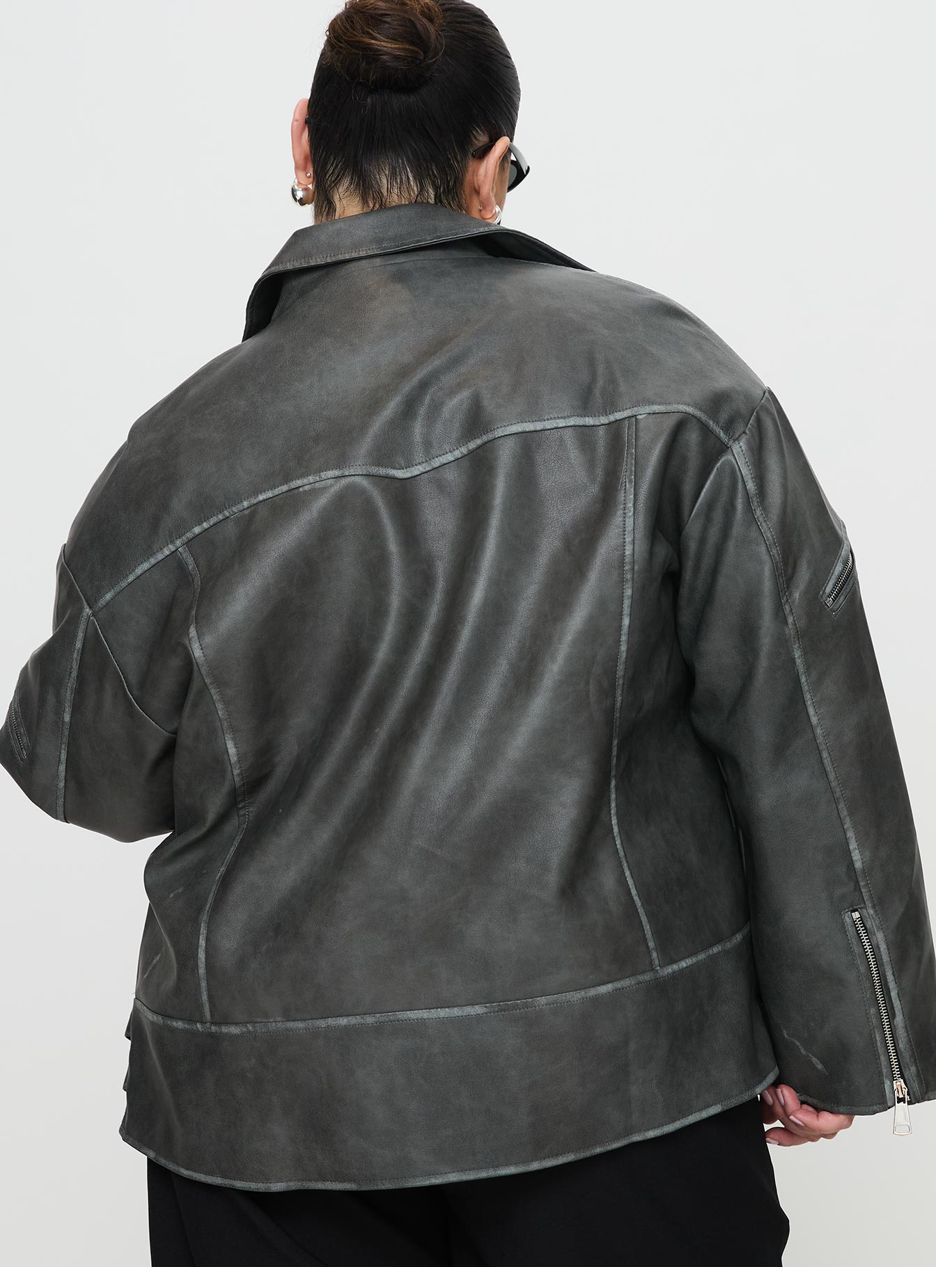 Magnets Faux Leather Jacket Washed Charcoal Curve - Image 5