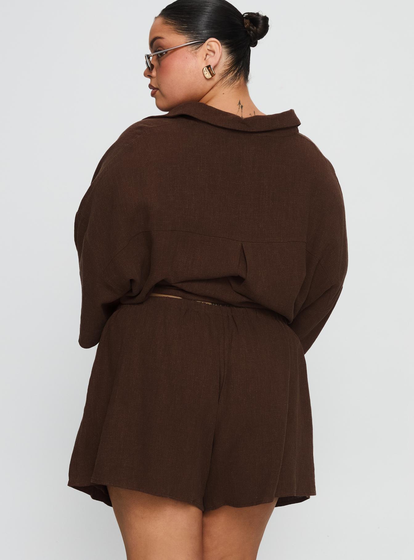 Peni Drawstring Linen Shorts Chocolate Curve - Image 5