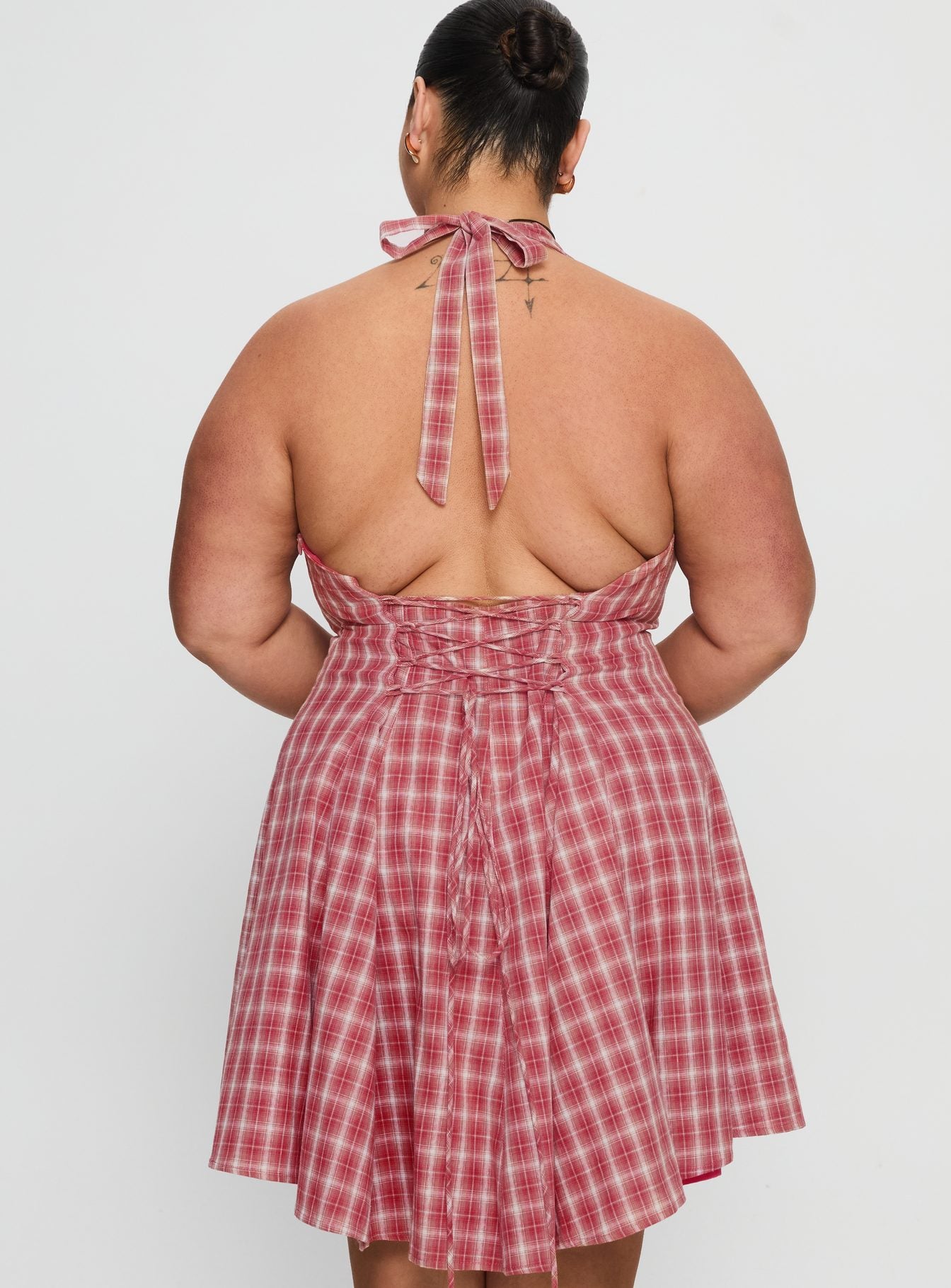 Out Of Nowhere Halter Mini Dress Red Check Curve - Image 5