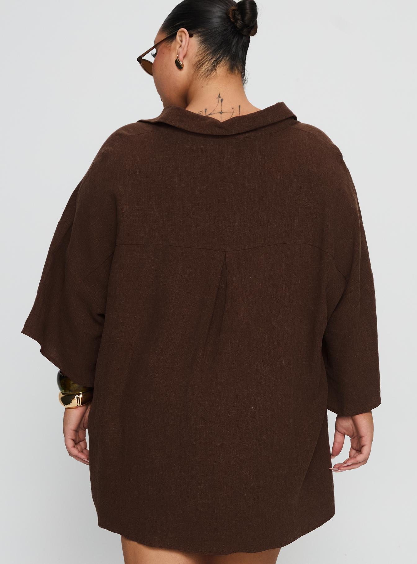 Peni Linen Button Down Top Chocolate Curve - Image 5
