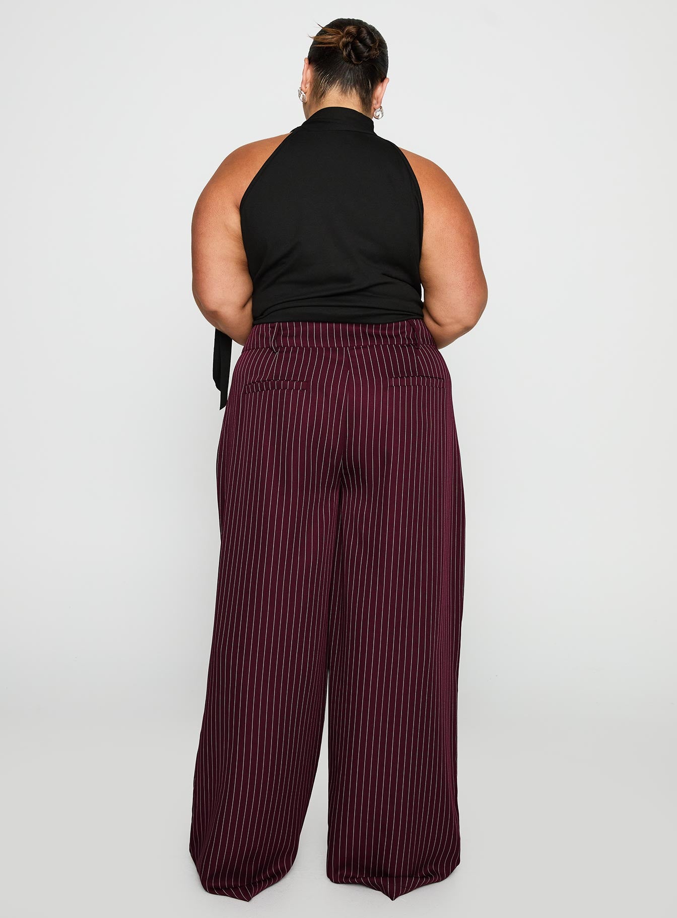 Lorenne Mid Rise Pant Burgundy Pinstripe Curve - Image 4