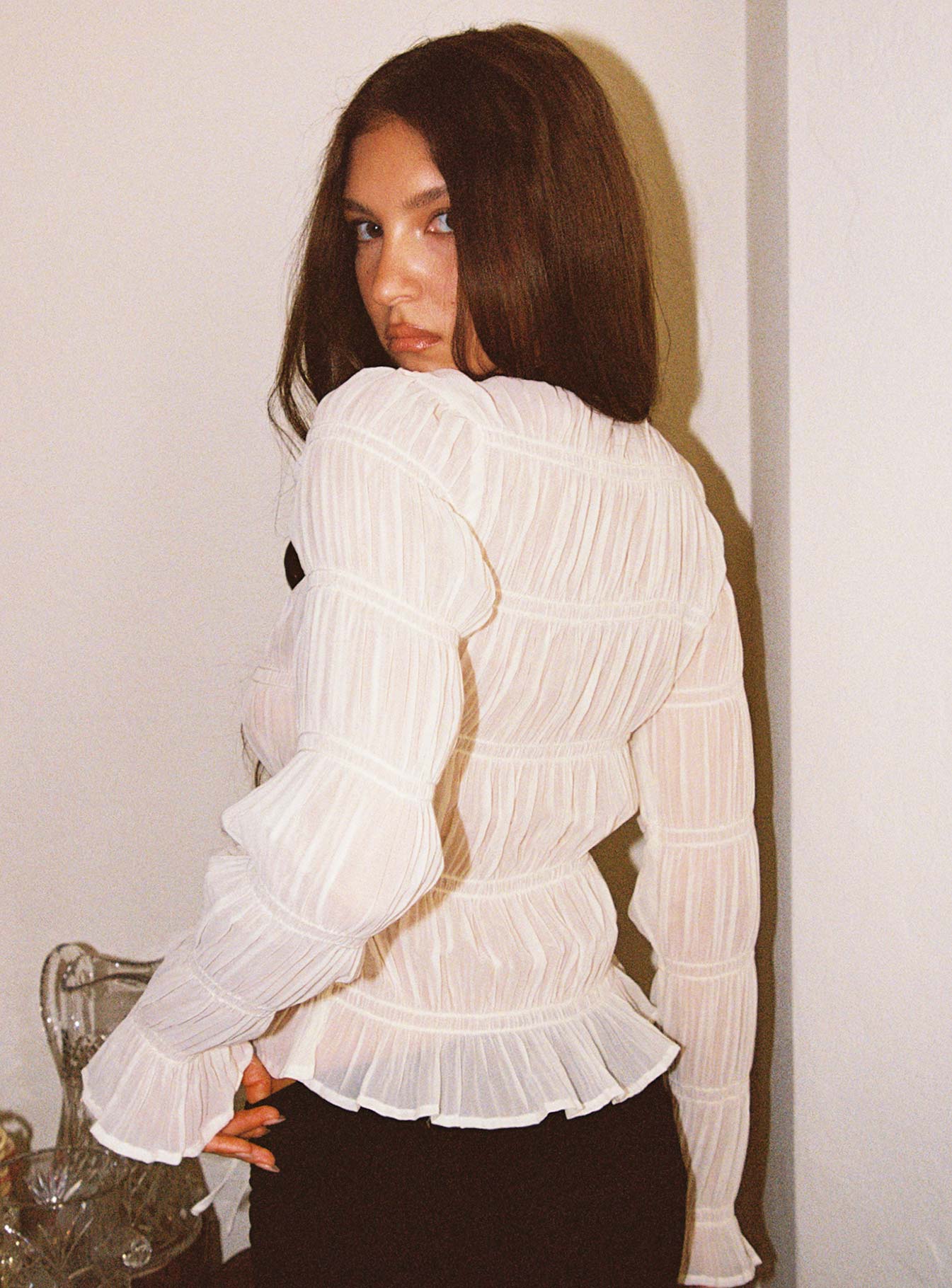 Carnelian Frill Long Sleeve Top Cream - Image 4