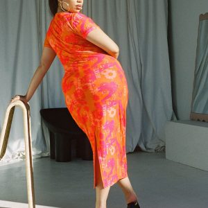 Stella Midi Dress Orange Multi Curve