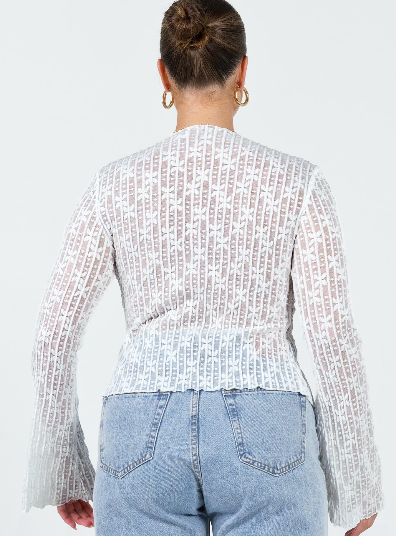 Nucci Lace Long Sleeve Top White - Image 5