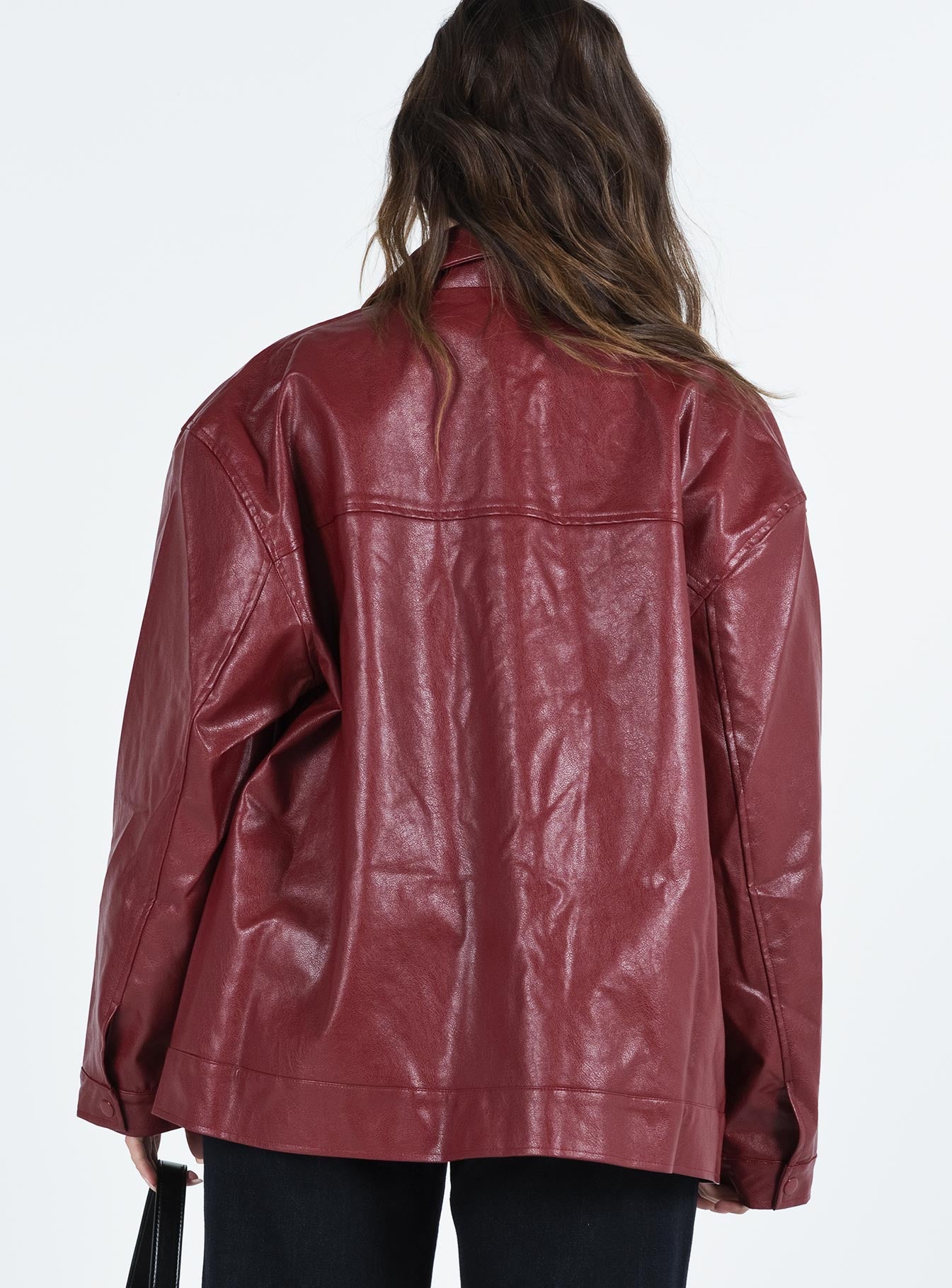 Callie Faux Leather Jacket Burgundy - Image 7
