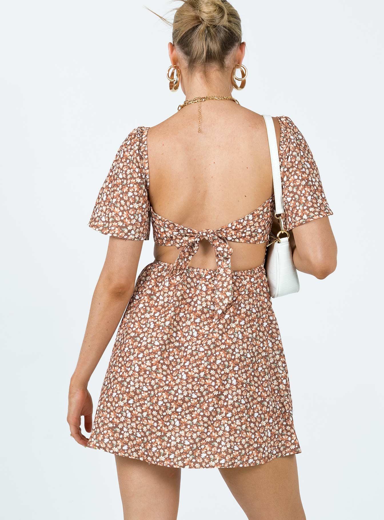 Summer Nights Mini Dress Brown Floral - Image 4