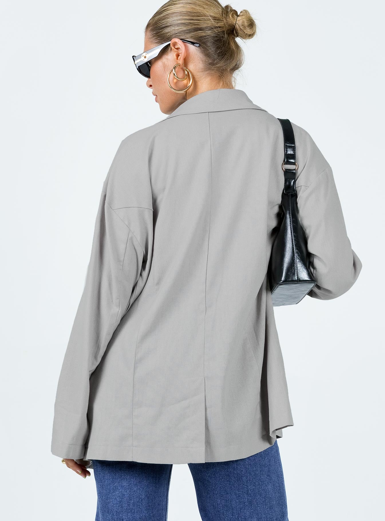 Amber Oversized Linen Blazer Grey - Image 4