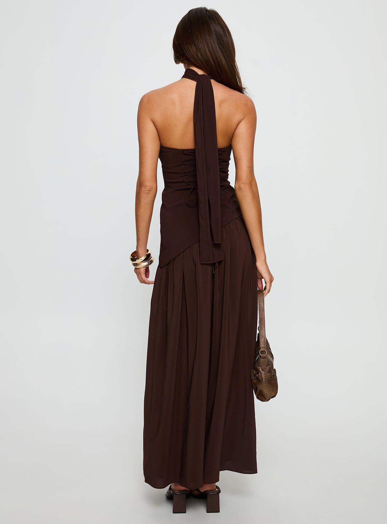Odela Strapless Drop Waist Maxi Dress Chocolate - Image 5