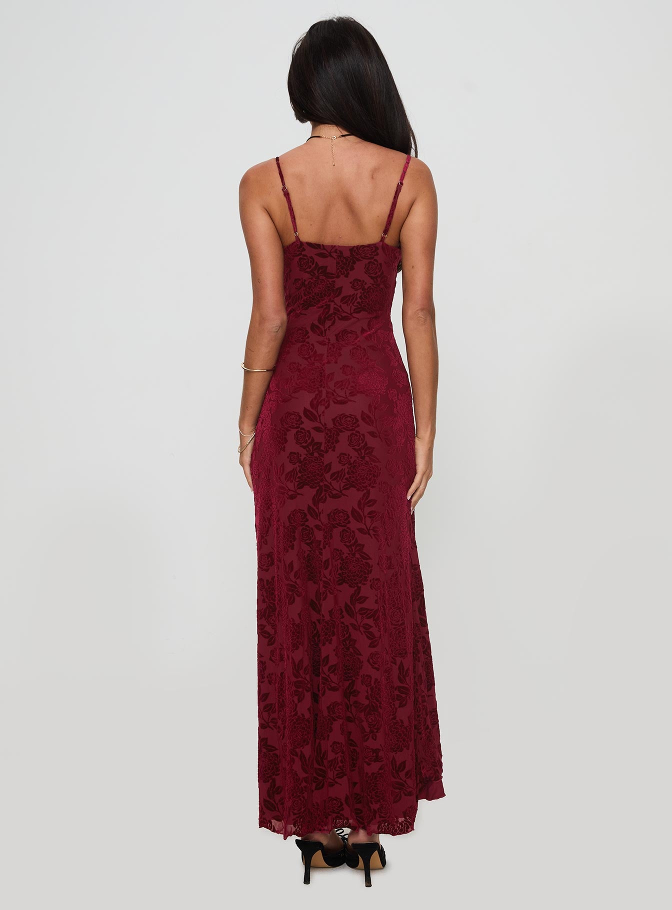 Rumours Slippy Burnout Maxi Dress Burgundy - Image 5