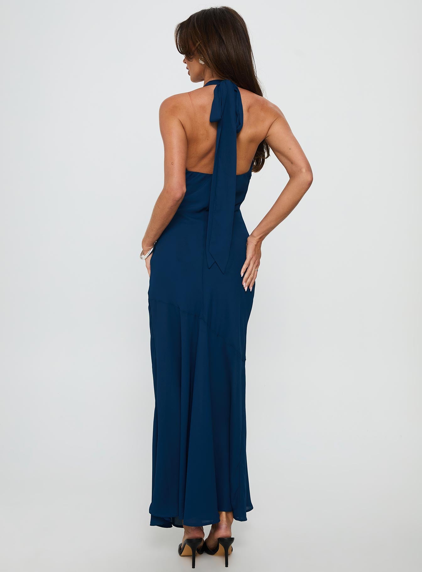 Luannie Halter Scarf Tie Maxi Dress Navy - Image 4