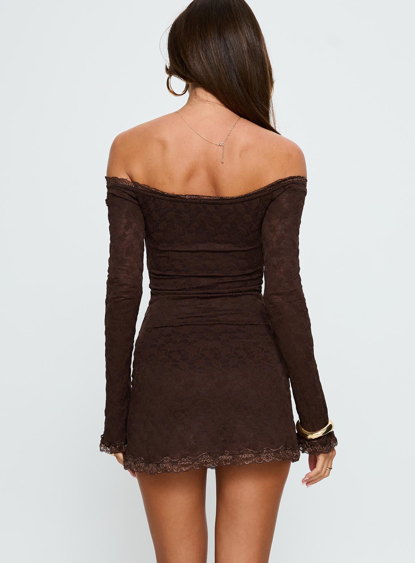Avenues Long Sleeve Lace Mini Dress Chocolate - Image 5