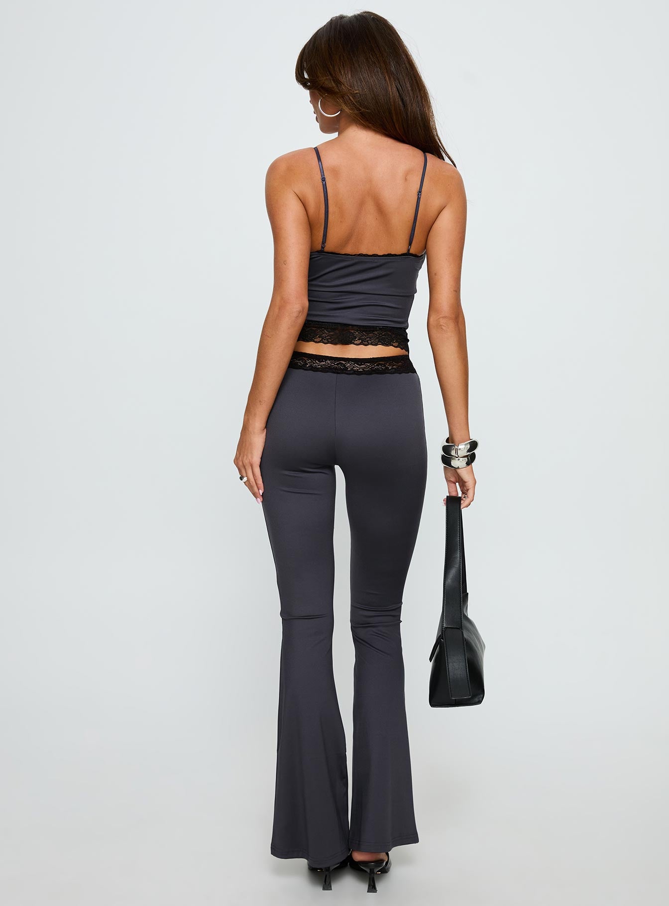 Georganna Lace Trim Flare Pant Charcoal - Image 4