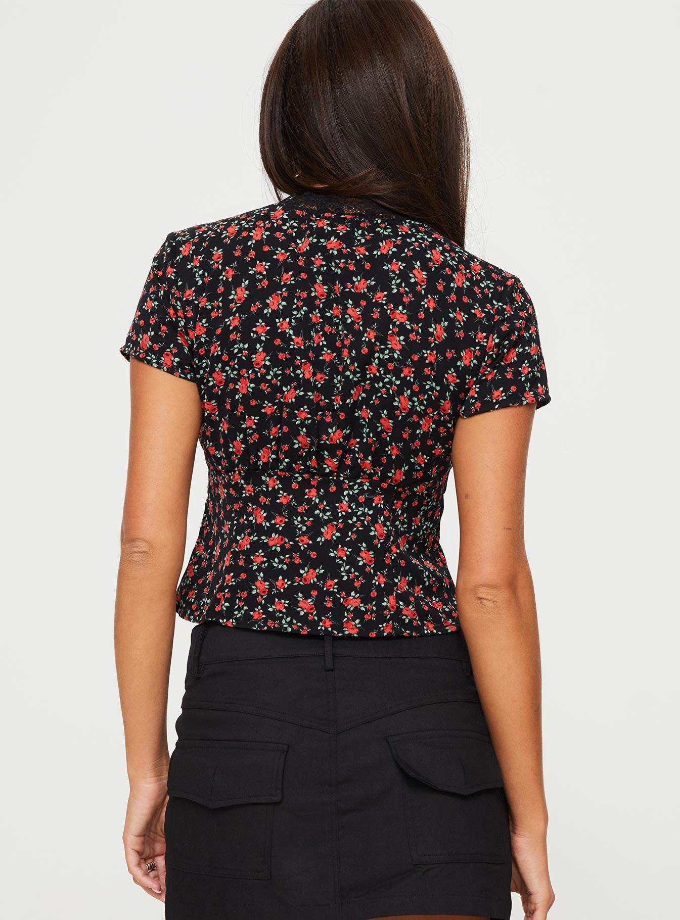 Hunton Short Sleeve Top Black Floral - Image 5