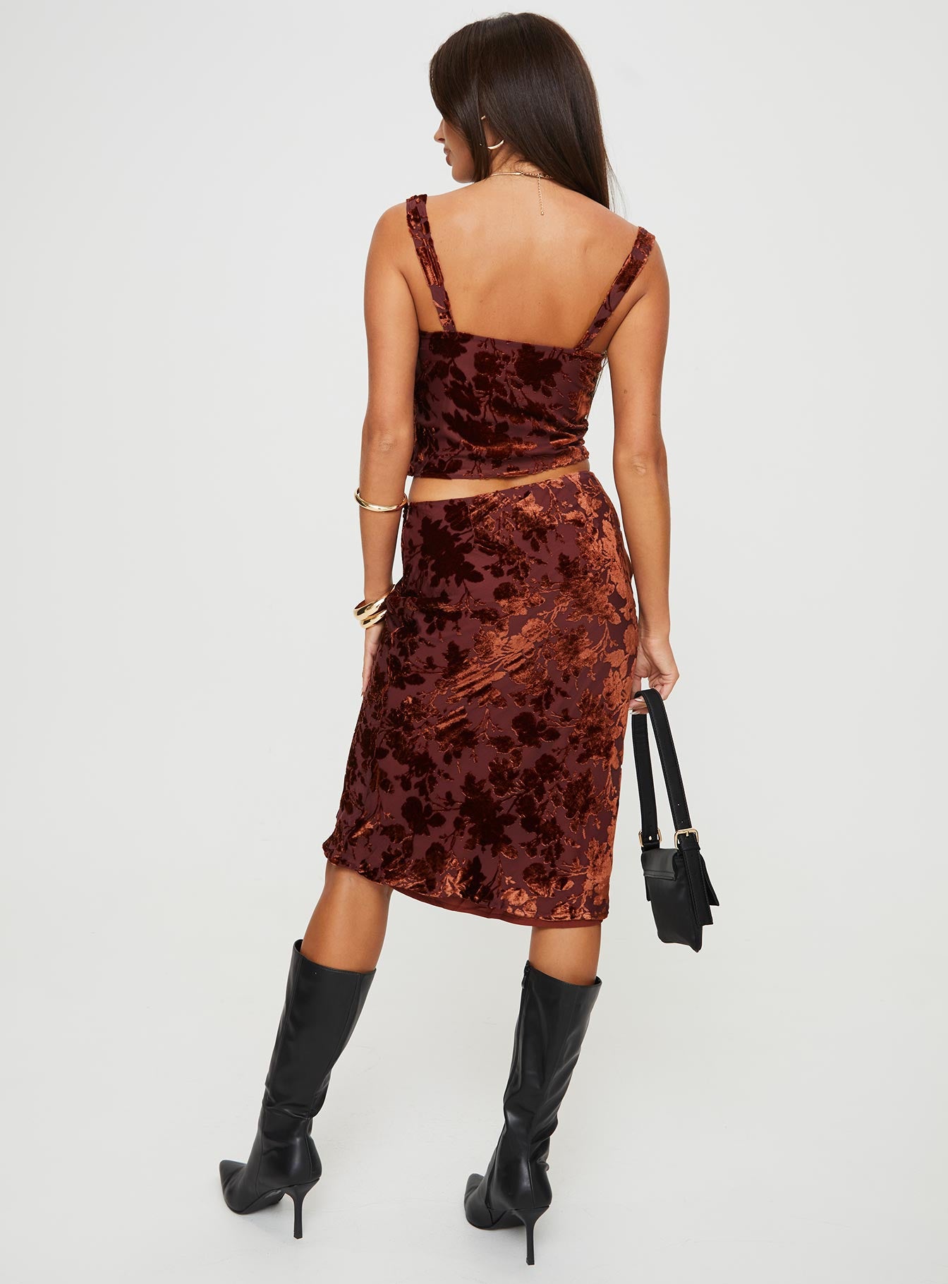 Devore Midi Skirt Burgundy - Image 5