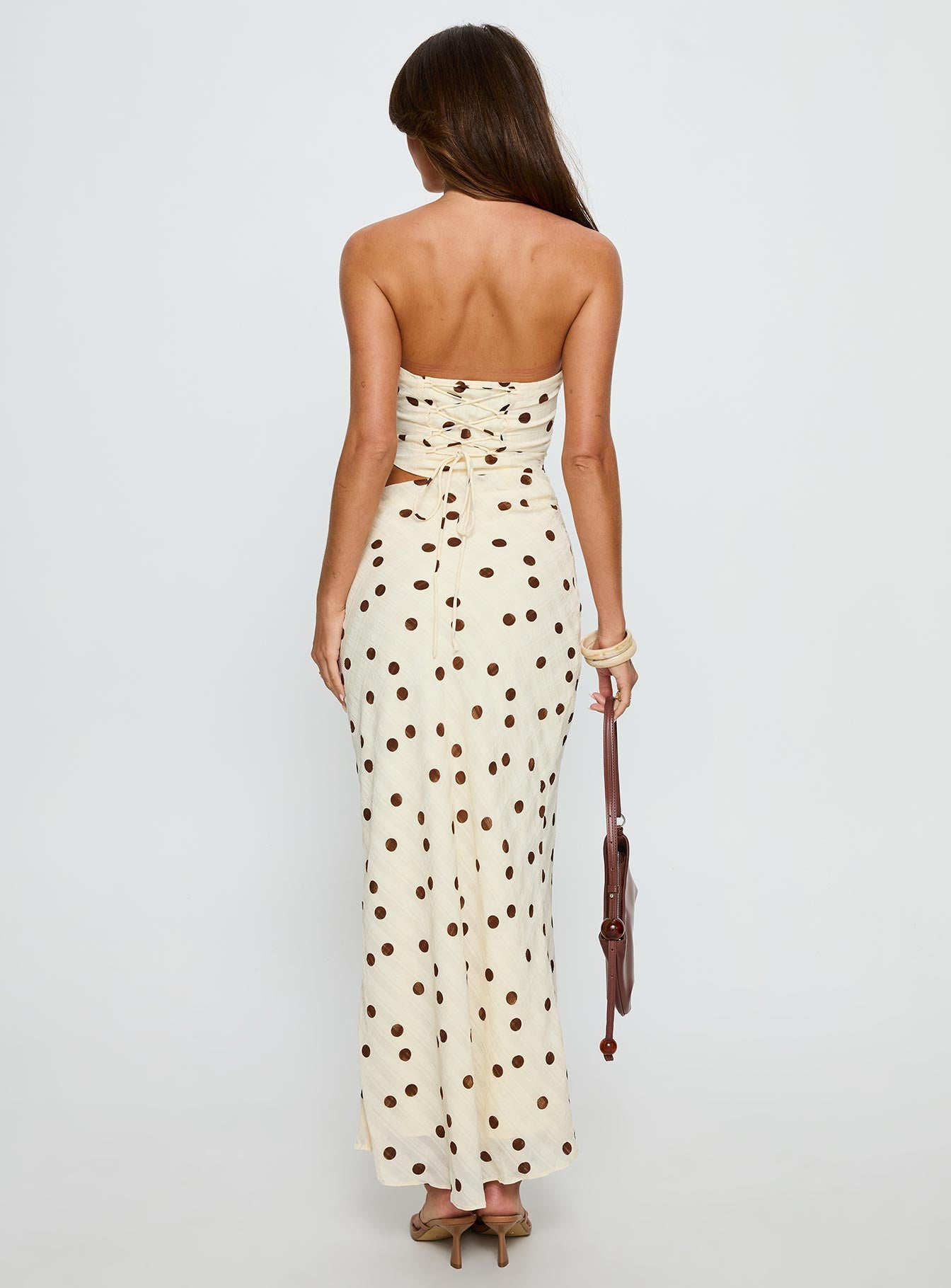Jasira Strapless Drape Maxi Dress Cream Polka Dot - Image 5