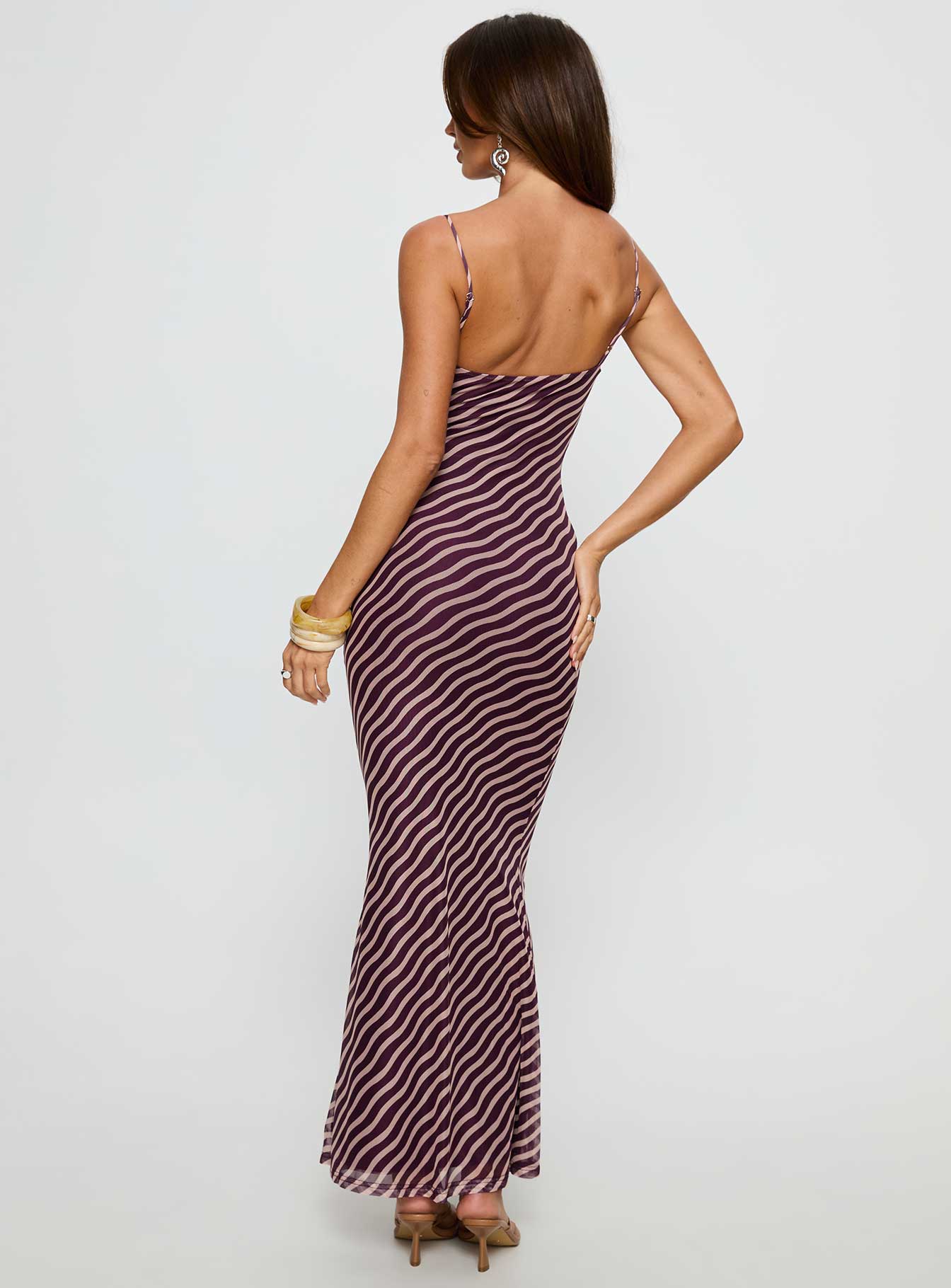 Aliah Cowl Neck Maxi Dress Brown Stripe - Image 5
