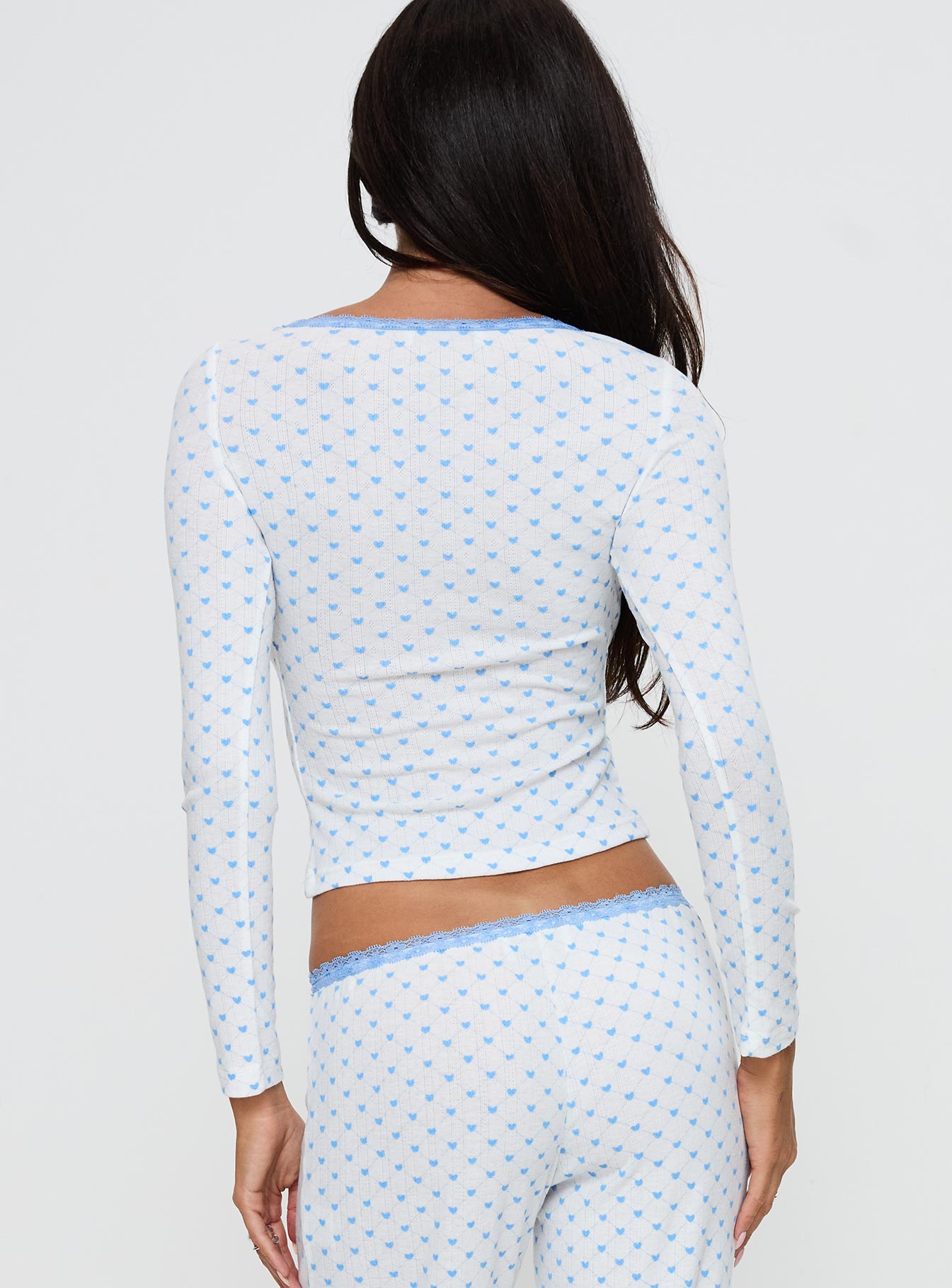 Whimsie Long Sleeve Sleep Top Blue / White - Image 5