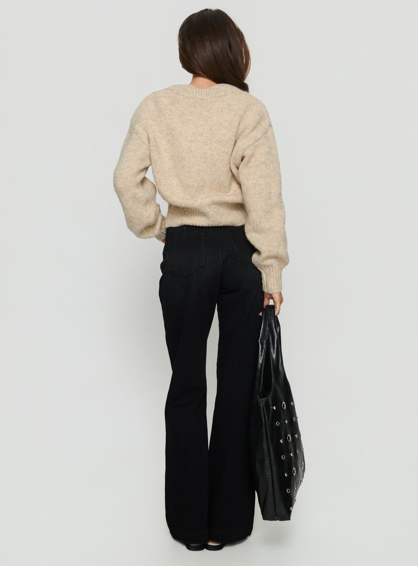 Slow Ride Mid Rise Bootleg Belted Jeans Washed Black - Image 5