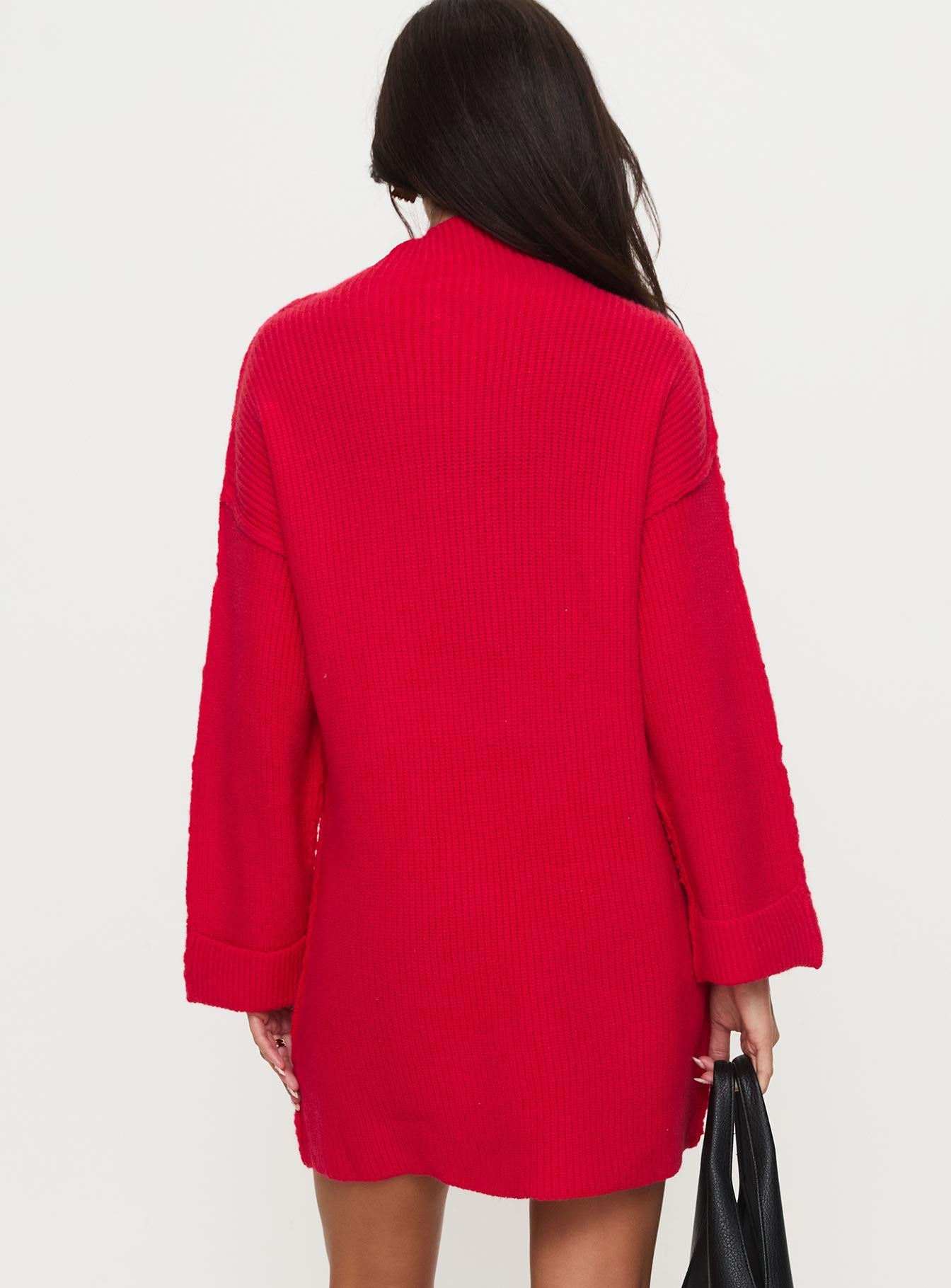 Weslie Long Sleeve Knit Mini Dress Red - Image 4
