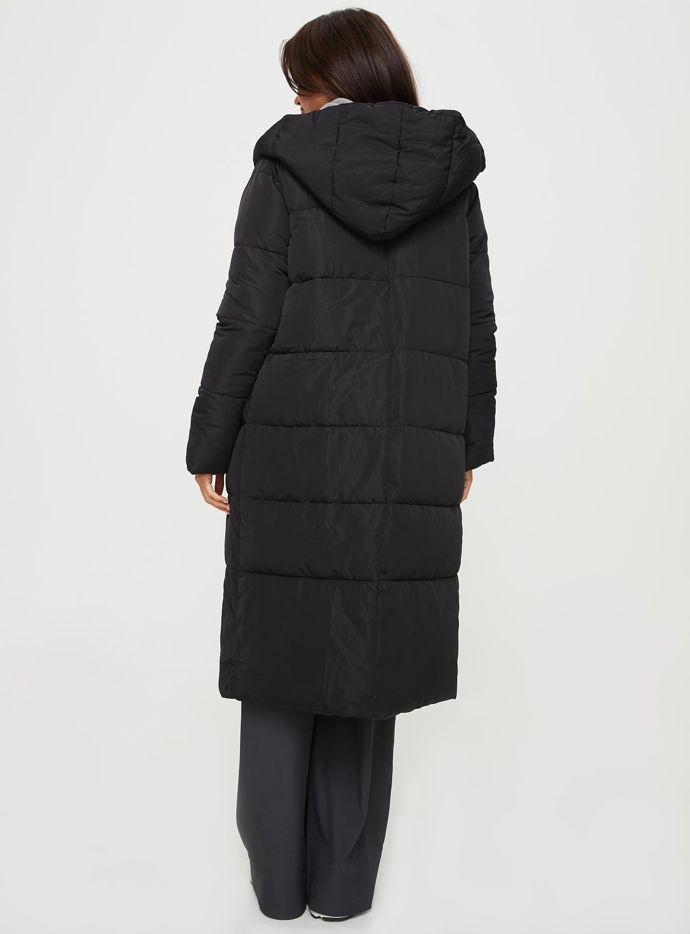 Philo Longline Hooded Puffer Jacket Black - Image 5