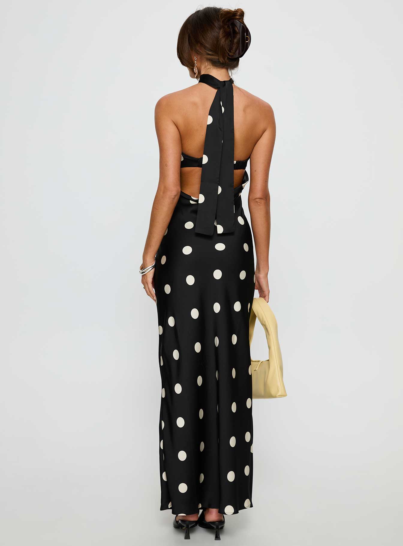 Madilaine Strapless Scarf Maxi Dress Black / Polka Dot - Image 5