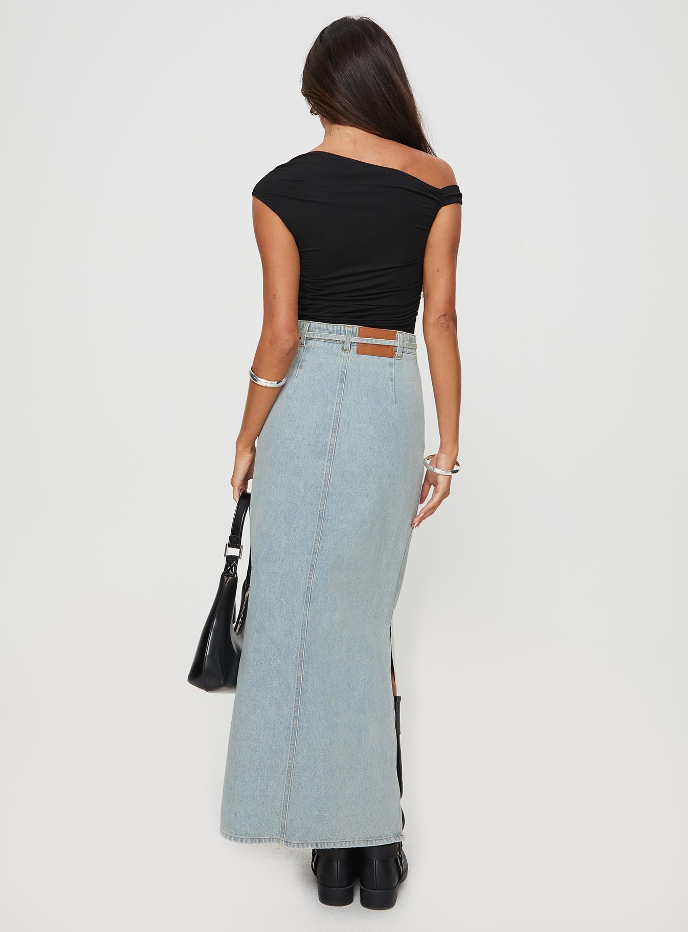 Brandee Tie Front Denim Maxi Skirt Light Wash - Image 5