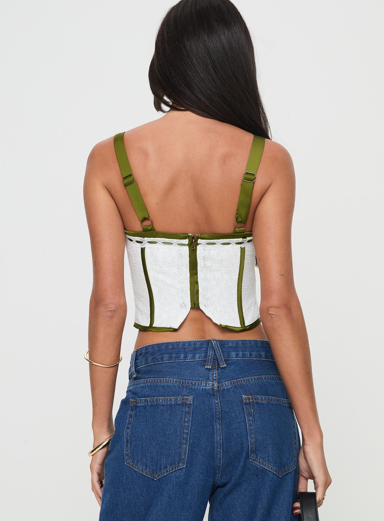 Jiraia Lace Corset Top White / Green - Image 5