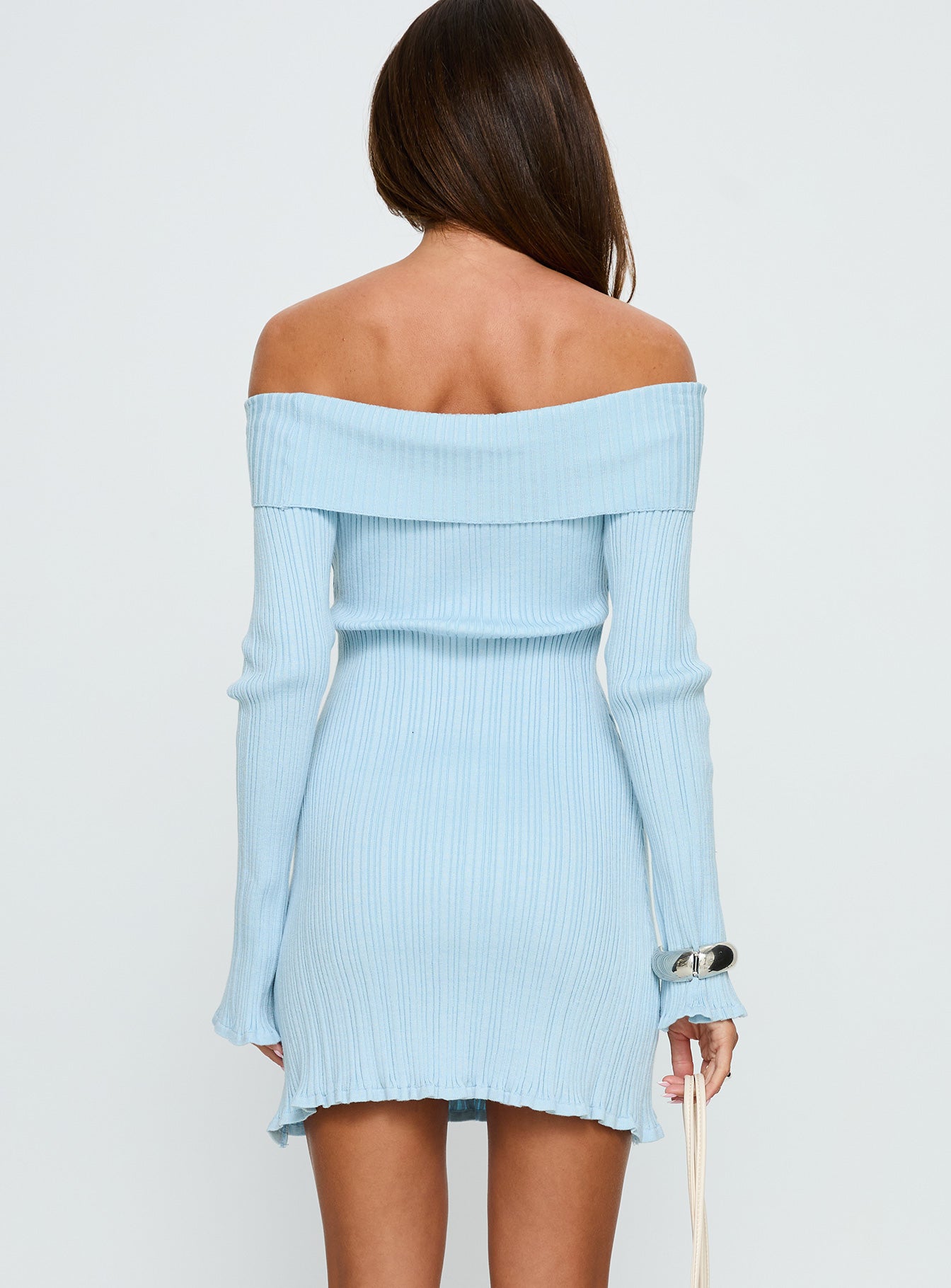 Freshwater Long Sleeve Rib Knit Mini Dress Ice Blue - Image 4