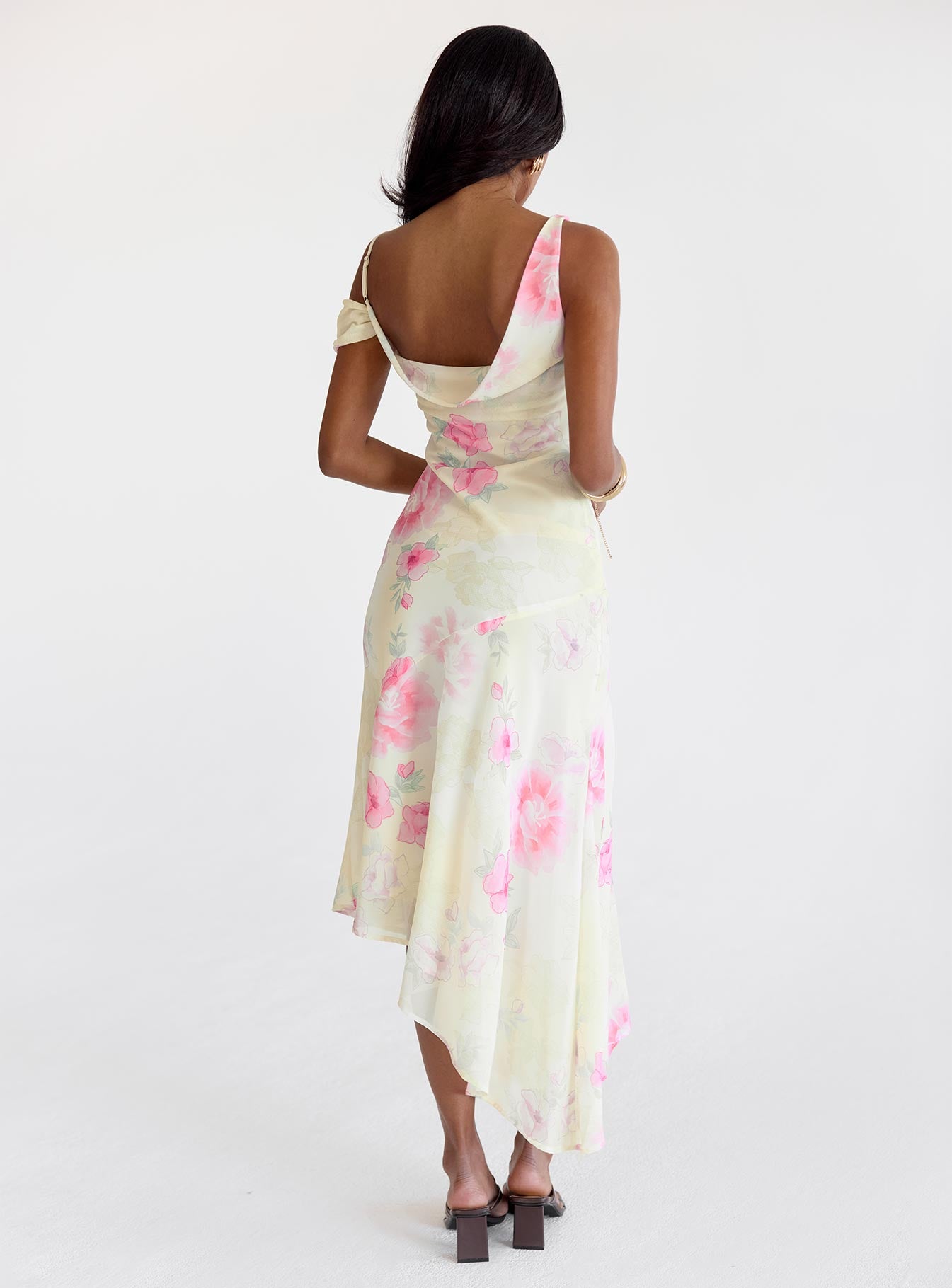 Somebody Like Me Asymmetrical Midi Dress Pink Floral - Image 4