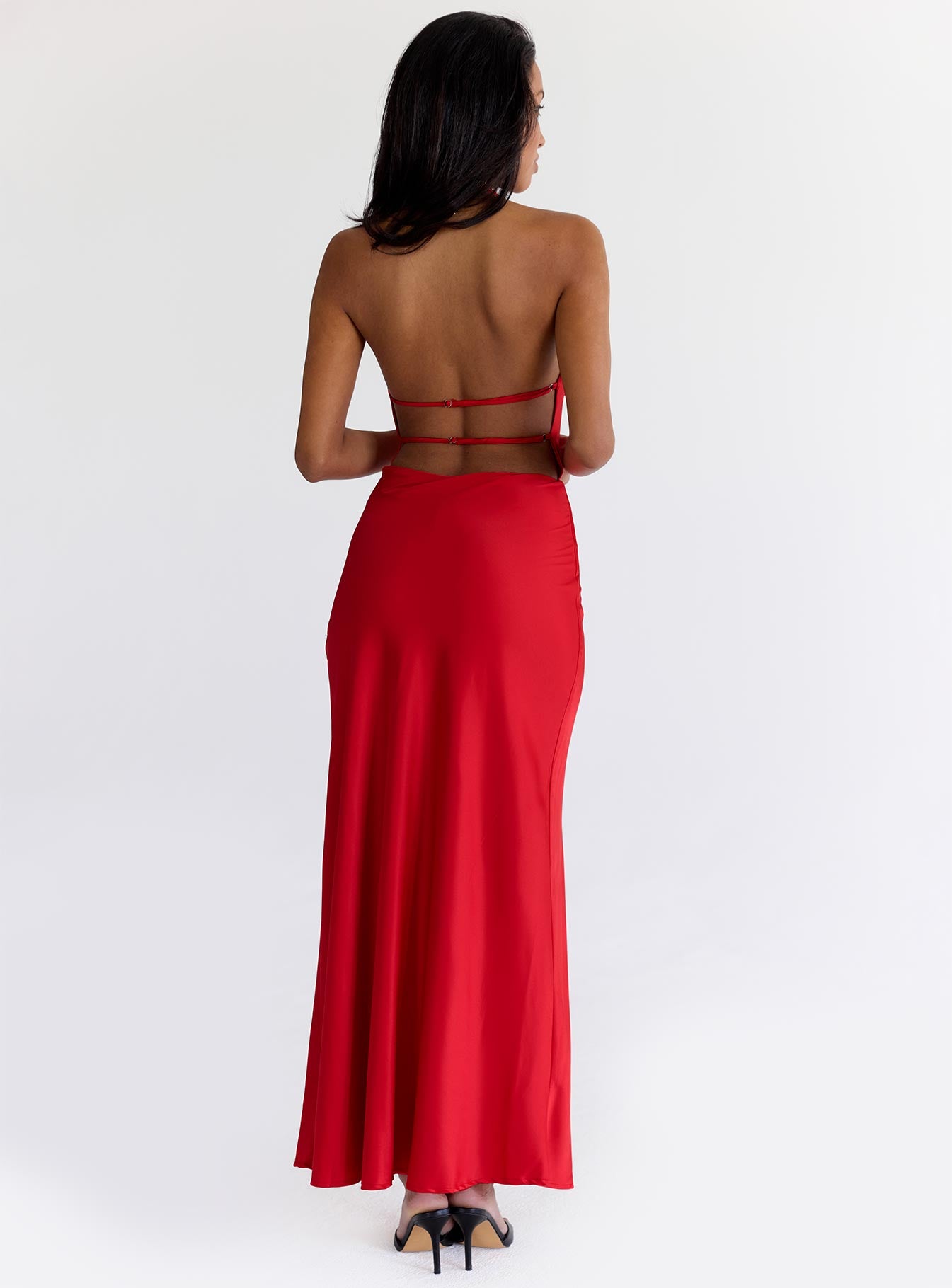 Iridescent Plunge Maxi Dress Red - Image 4