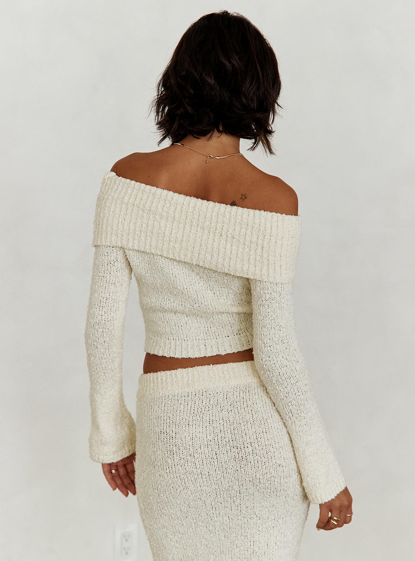 Snowy Off The Shoulder Boucle Sweater Cream - Image 4