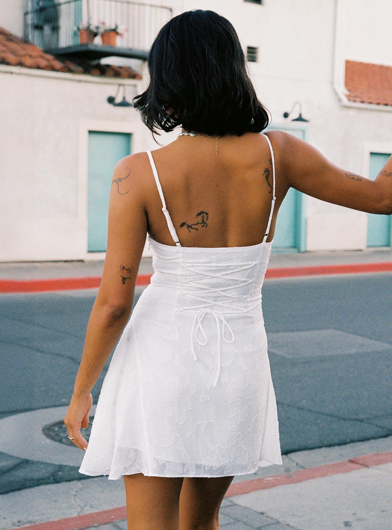 Wispie Lace Up Mini Dress White - Image 4