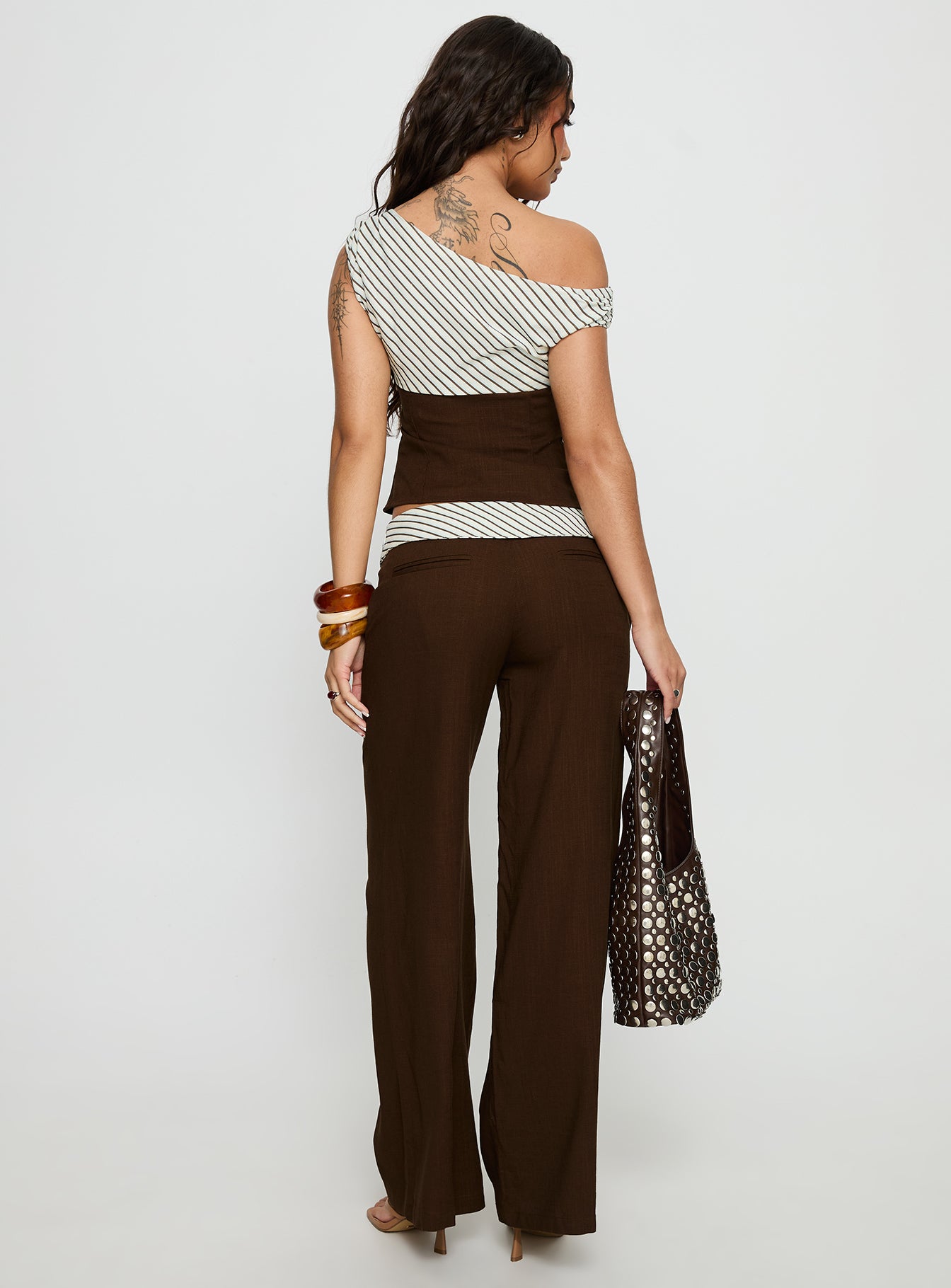 Past Life Fold Over Waistband Pant Brown / Stripe - Image 5