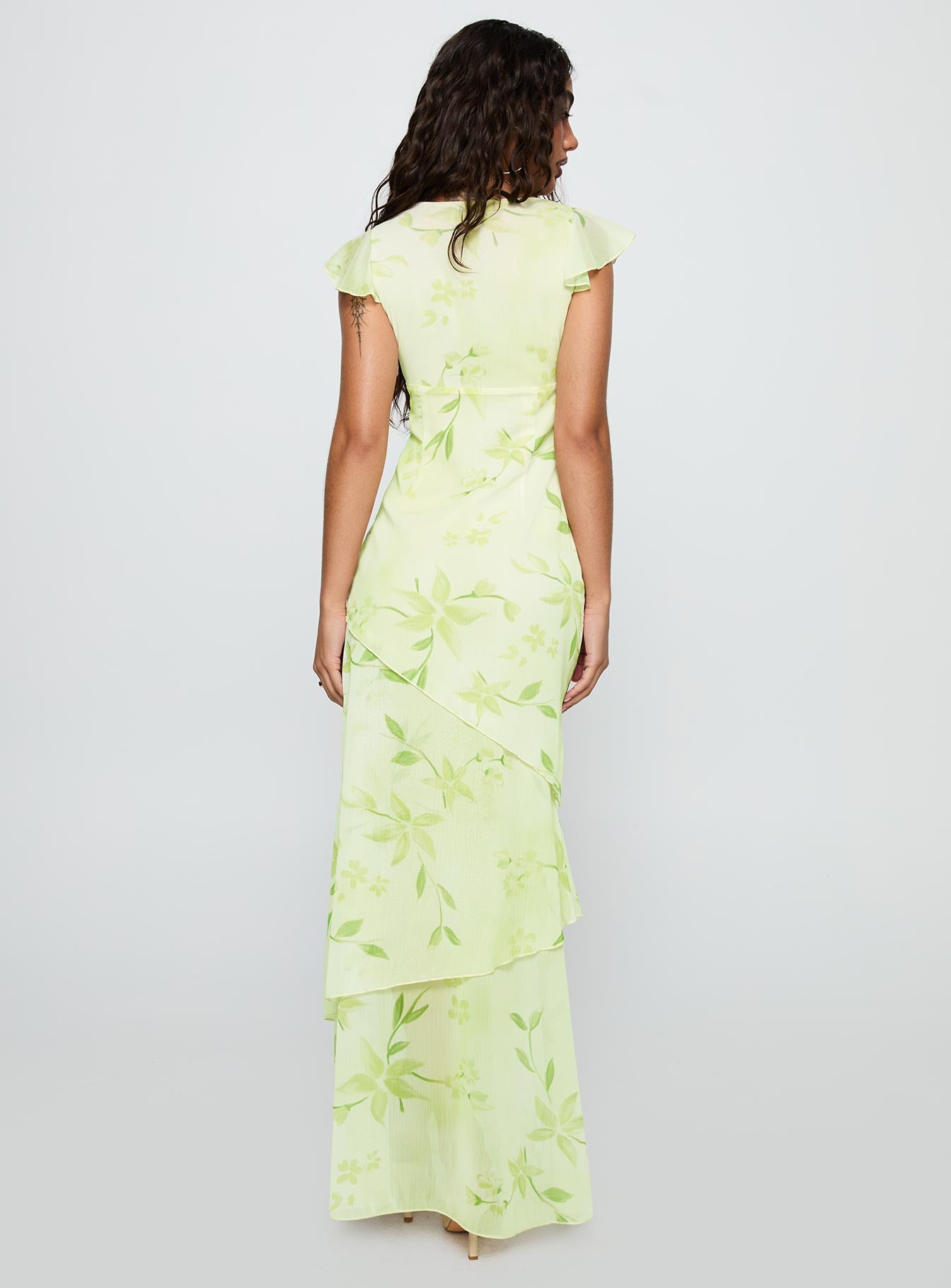 Been Away Frill Maxi Dress Green Multi - Image 5
