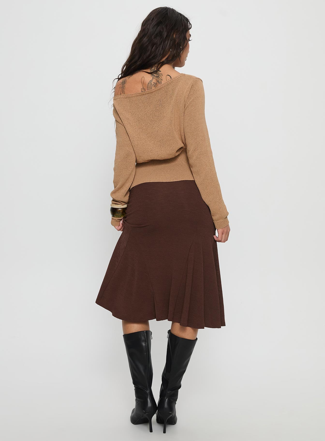 Lewish Low Rise Midi Skirt Chocolate - Image 5