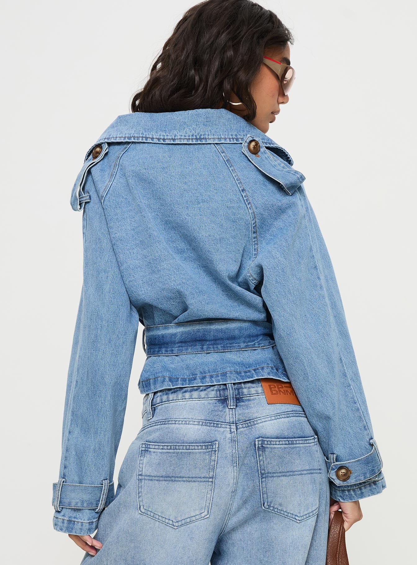 Aurelio Cropped Denim Trench Coat Light Denim Wash - Image 4