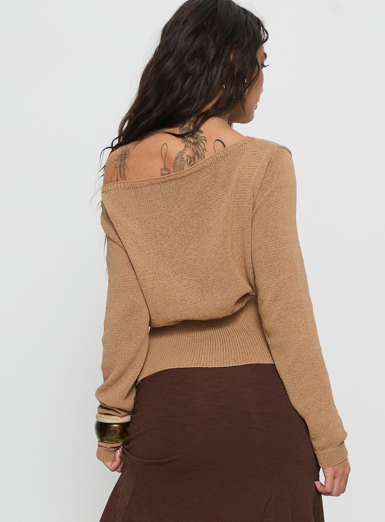 Xaria Off Shoulder Knit Sweater Tan - Image 5