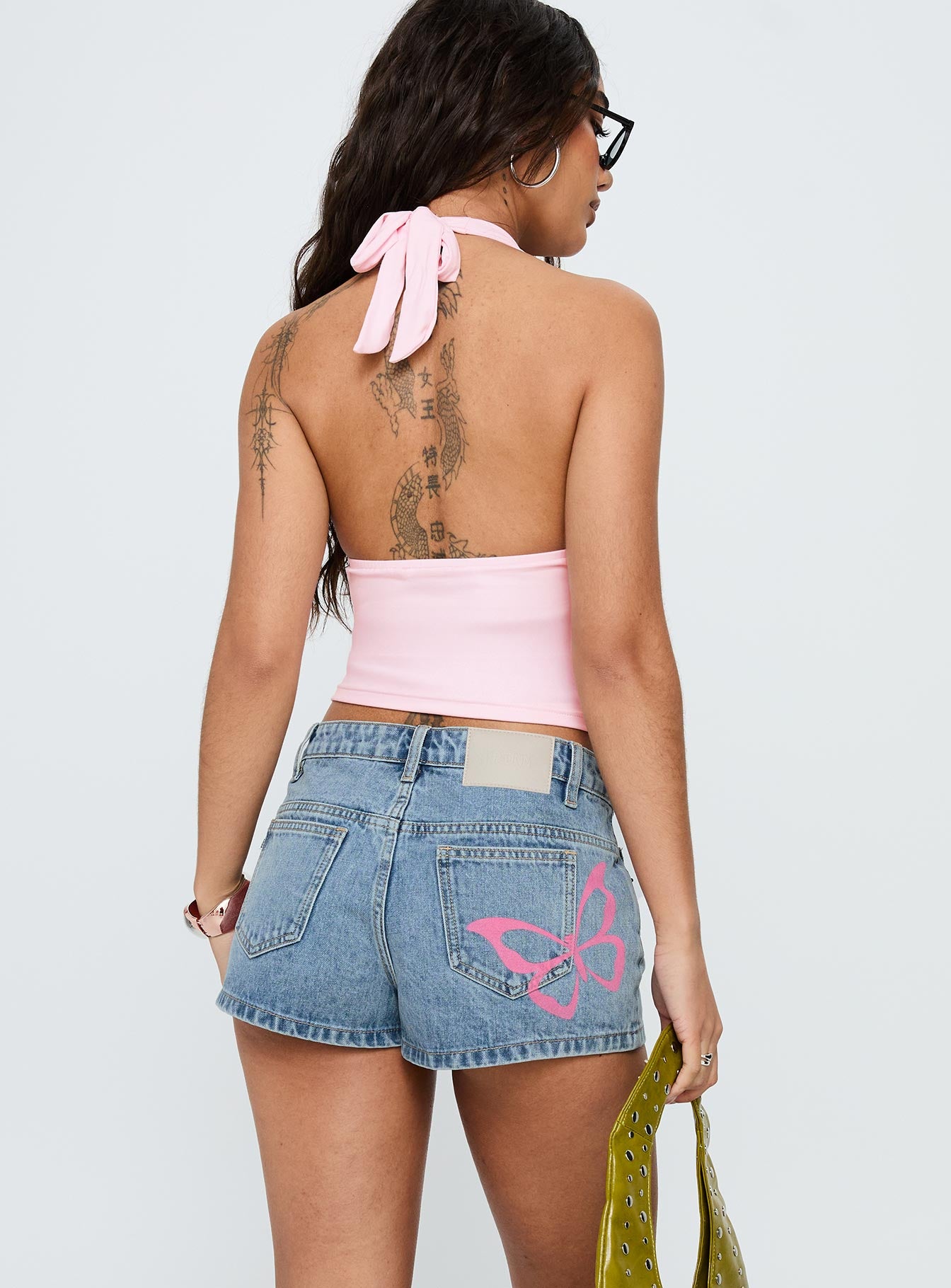 Fly Butterfly Mid Rise Denim Shorts Mid Blue Wash - Image 5