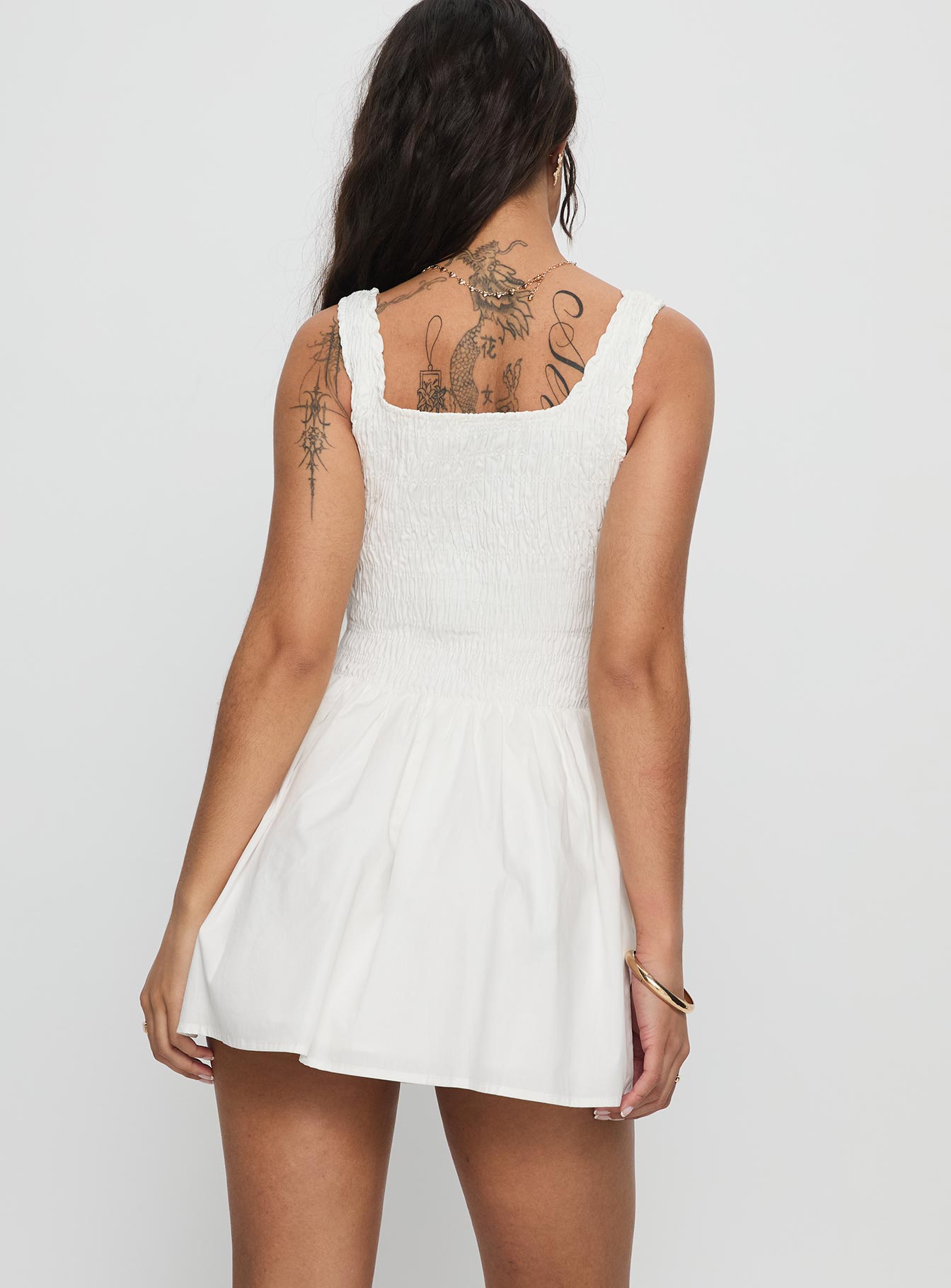 Aurelise Shirred Mini Dress White - Image 5