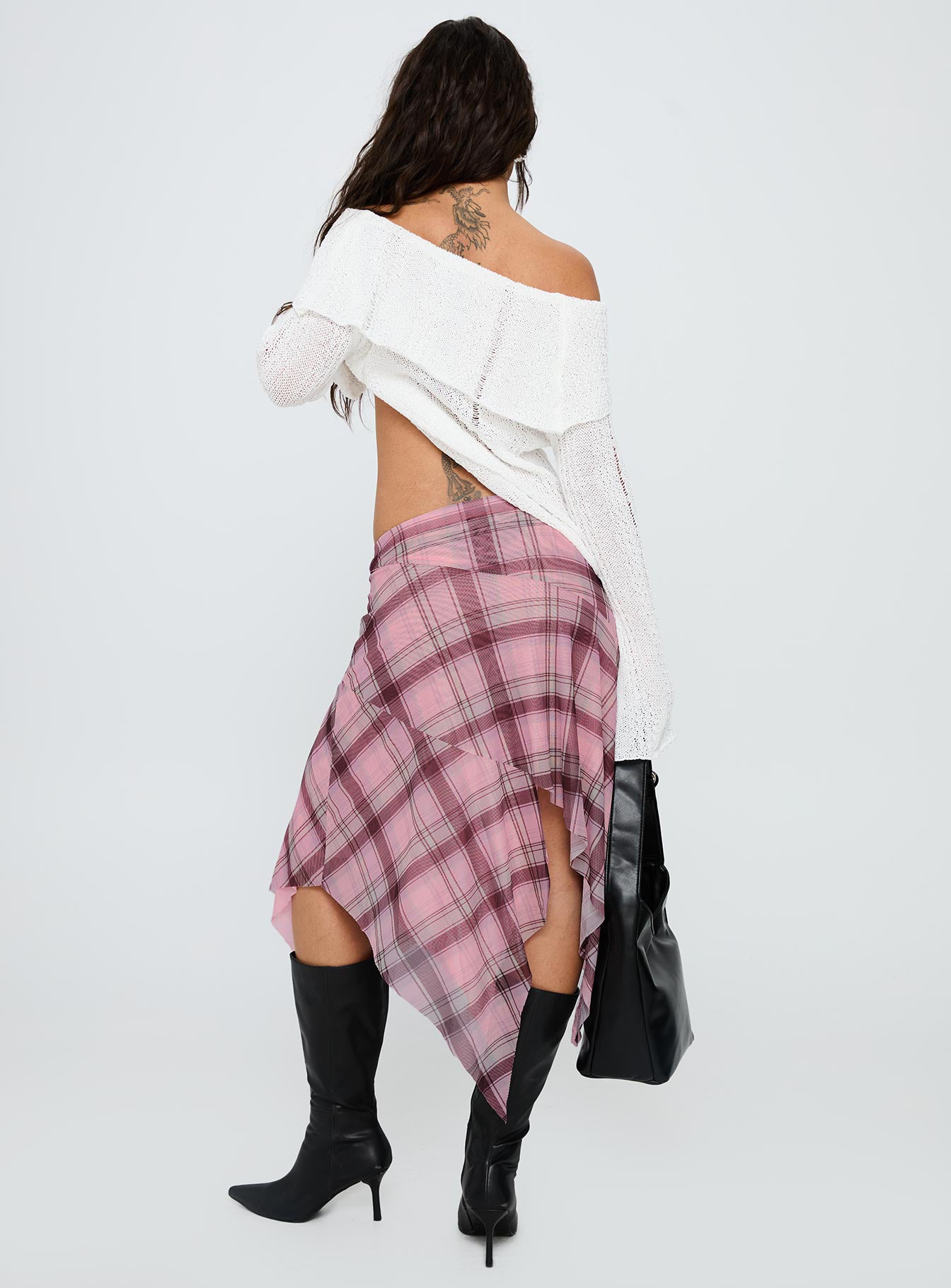 Anali Asymmetrical Midi Skirt Pink / Multi Check - Image 5