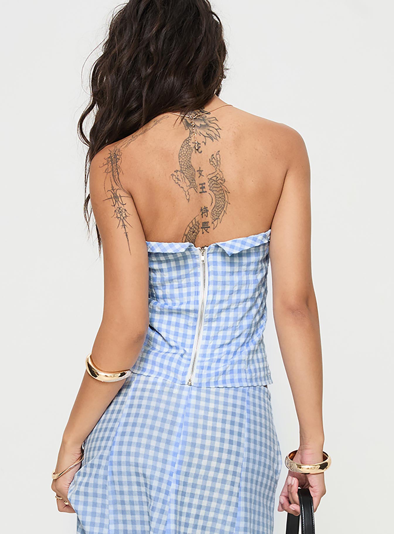 Carmino Strapless Top Blue Check - Image 5